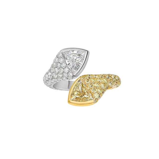 Platinum, Gold, Fancy Light Yellow Diamond and Diamond Toi et Moi Ring