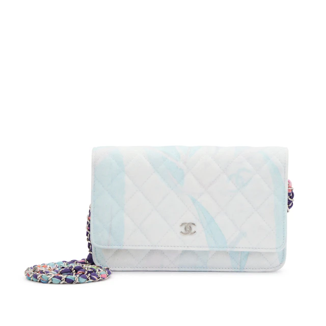 Multicolor Quilted Denim WOC Wallet On Chain Silver Hardware, 2019