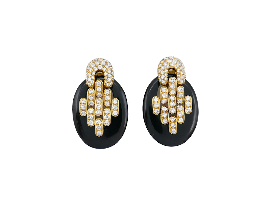 Gold, Onyx and Diamond Convertible Earclips