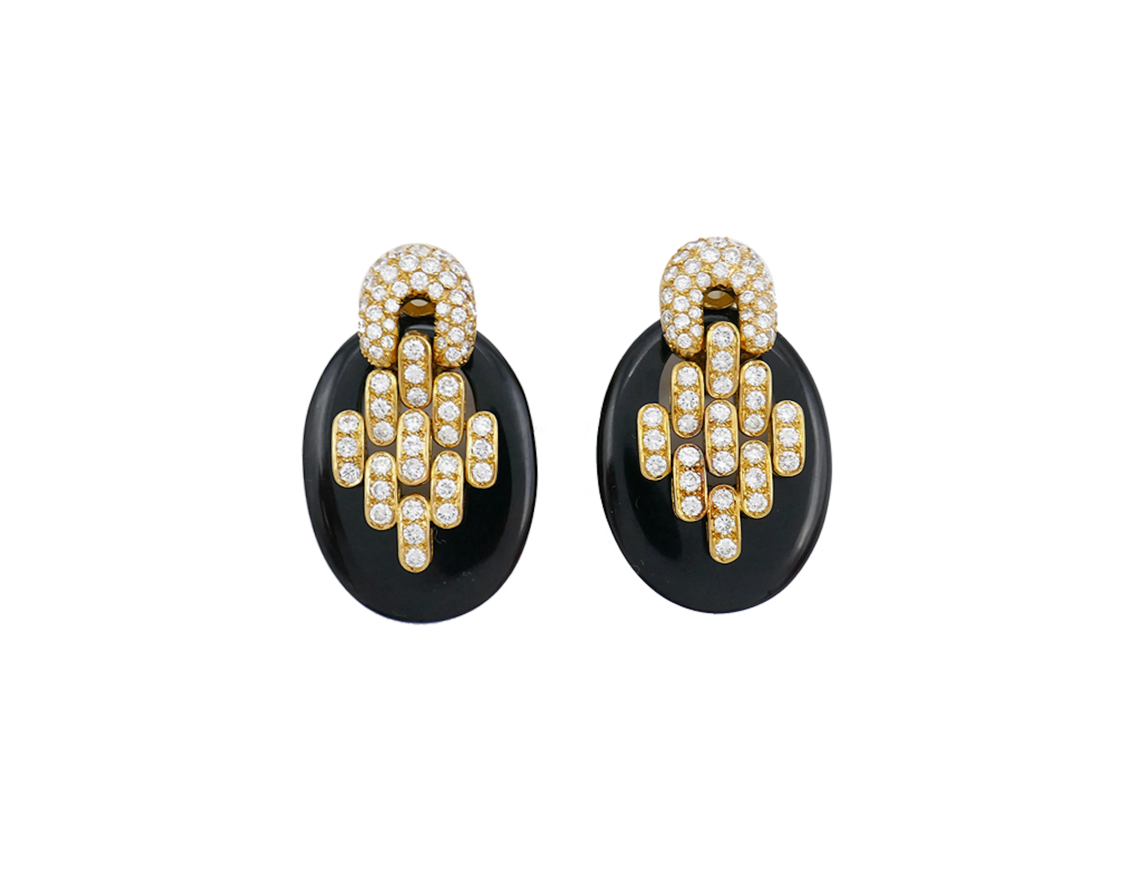Gold, Onyx and Diamond Convertible Earclips