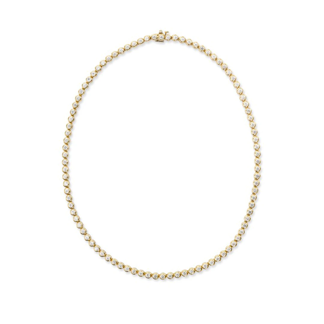 Gold and 5.40ctw Round Brilliant Cut Diamond Tennis Necklace