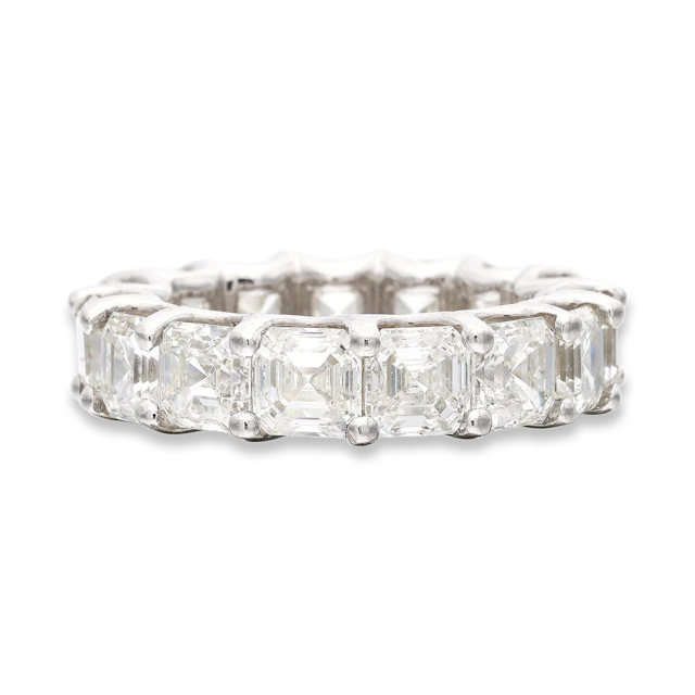 Platinum and 10.95ctw Asscher Cut Diamond Eternity Band Ring
