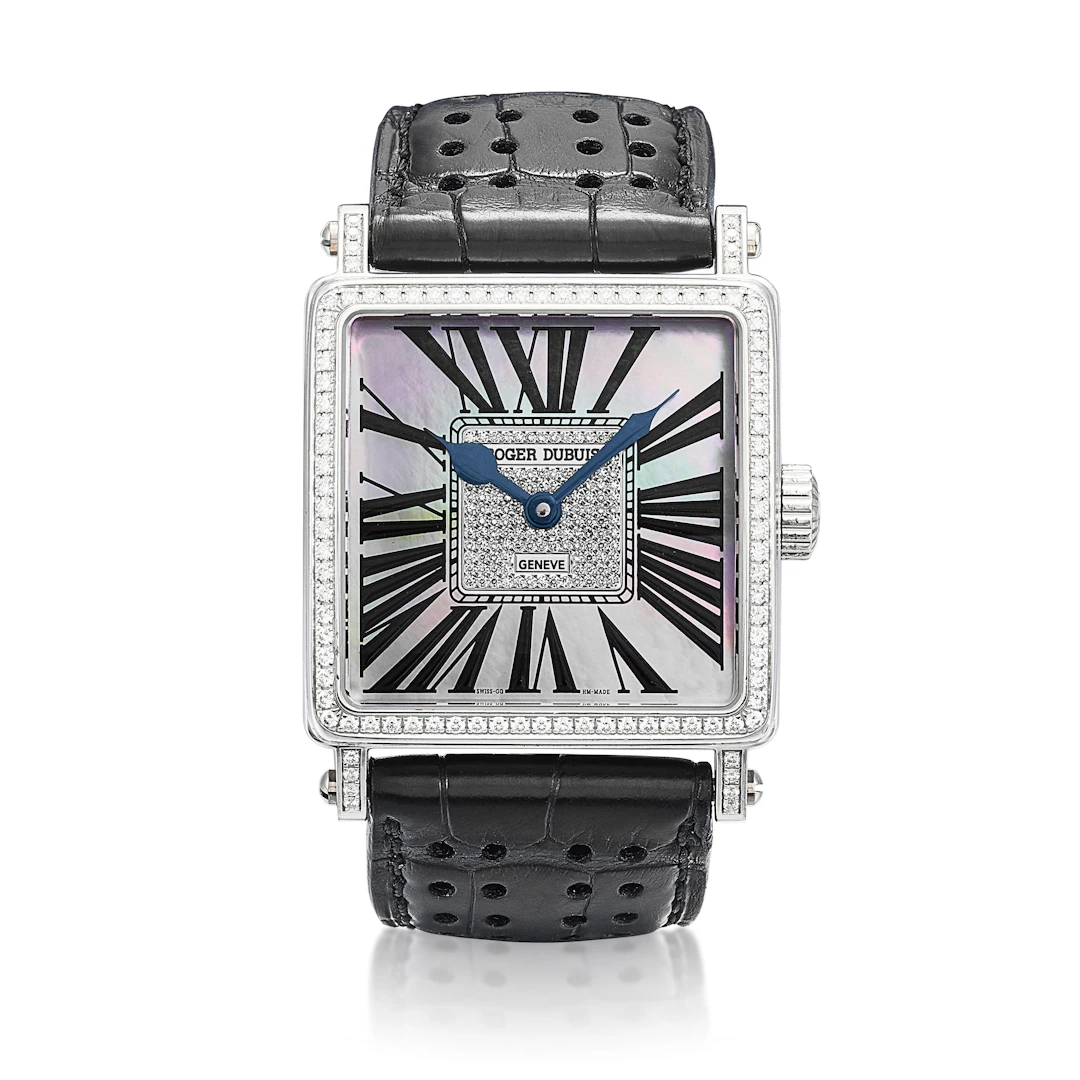 Golden Square. A 34mm white gold and diamond-set mechanical wristwatch