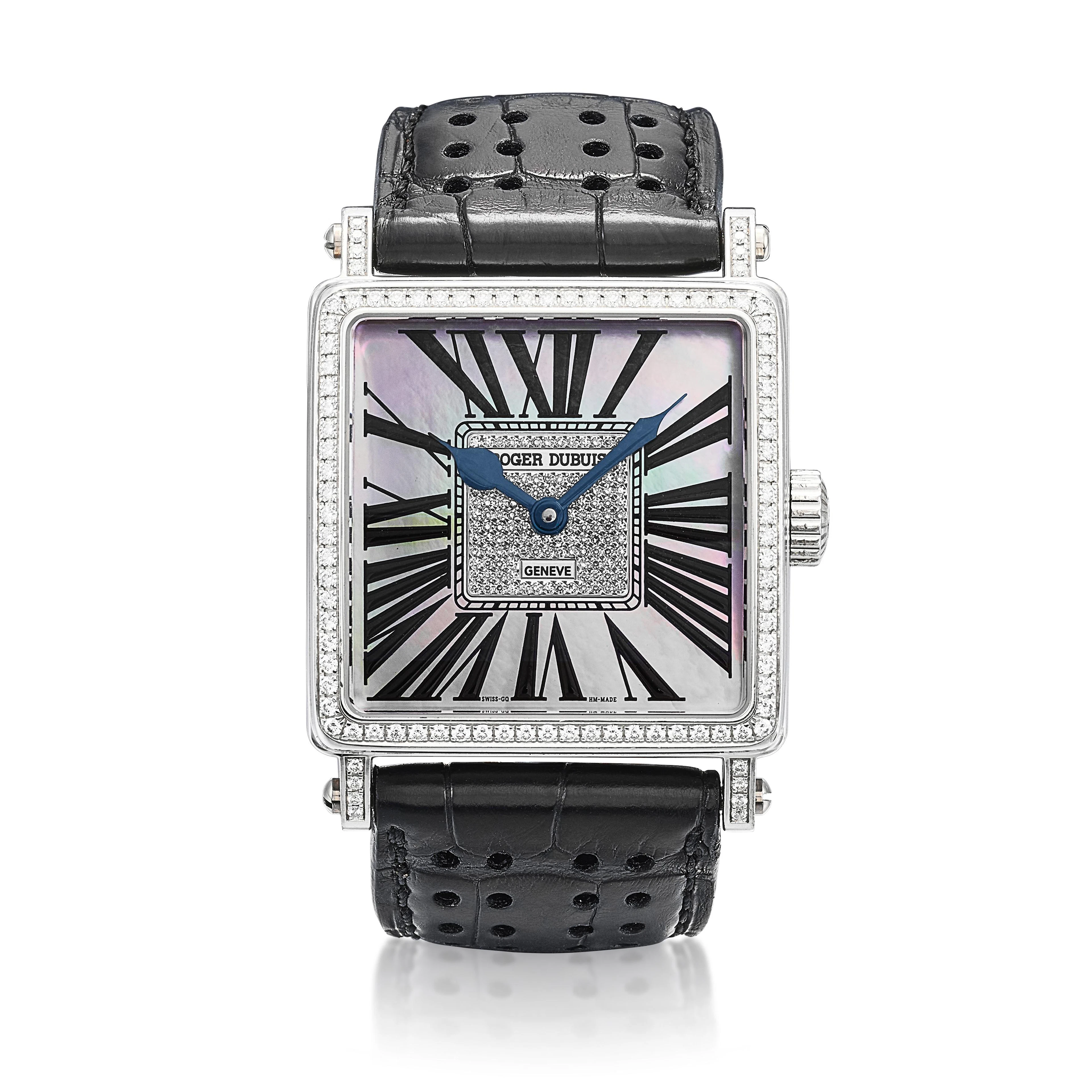 Golden Square. A 34mm white gold and diamond-set mechanical wristwatch