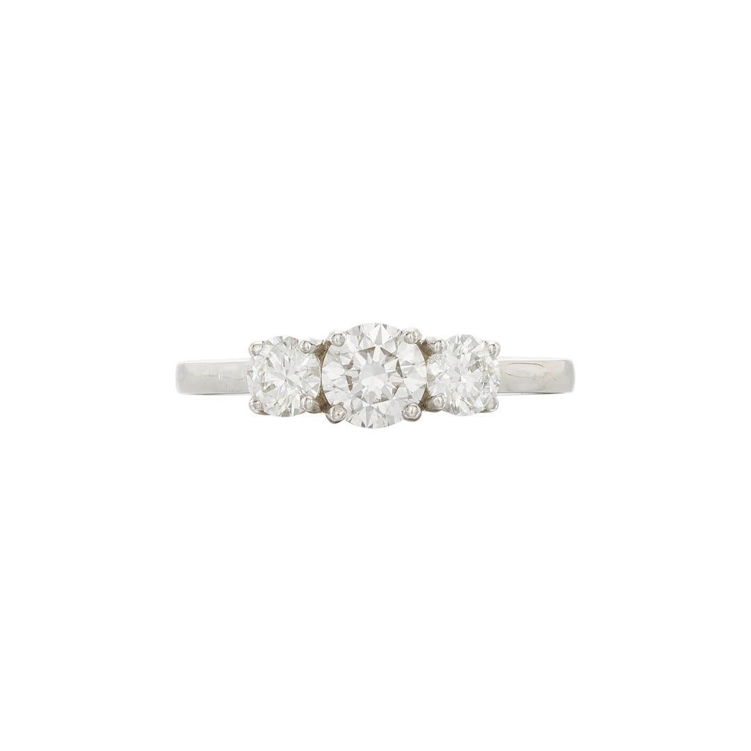 Platinum, 1.05ct Round Brilliant Cut Diamond and Diamond Three Stone