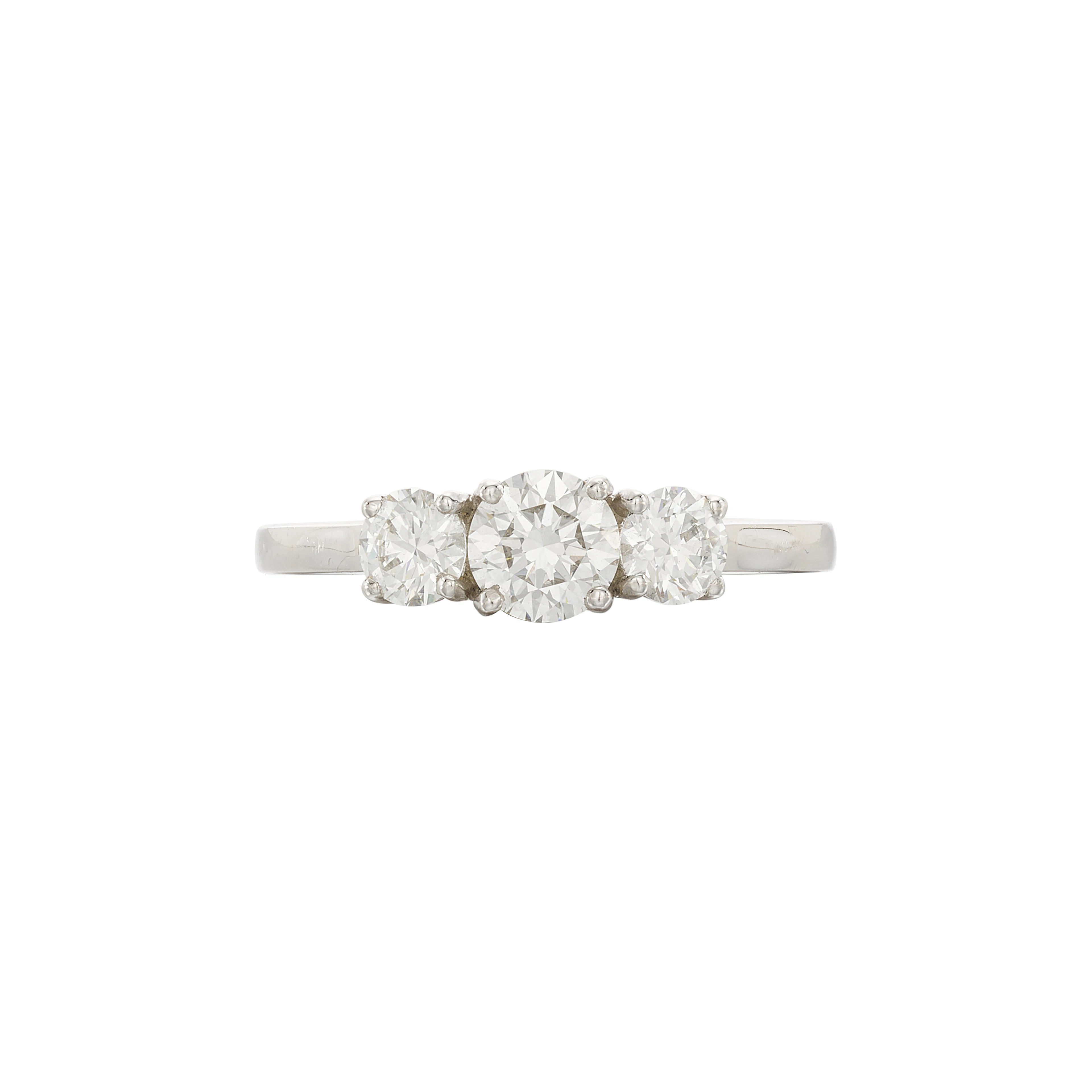Platinum, 1.05ct Round Brilliant Cut Diamond and Diamond Three Stone