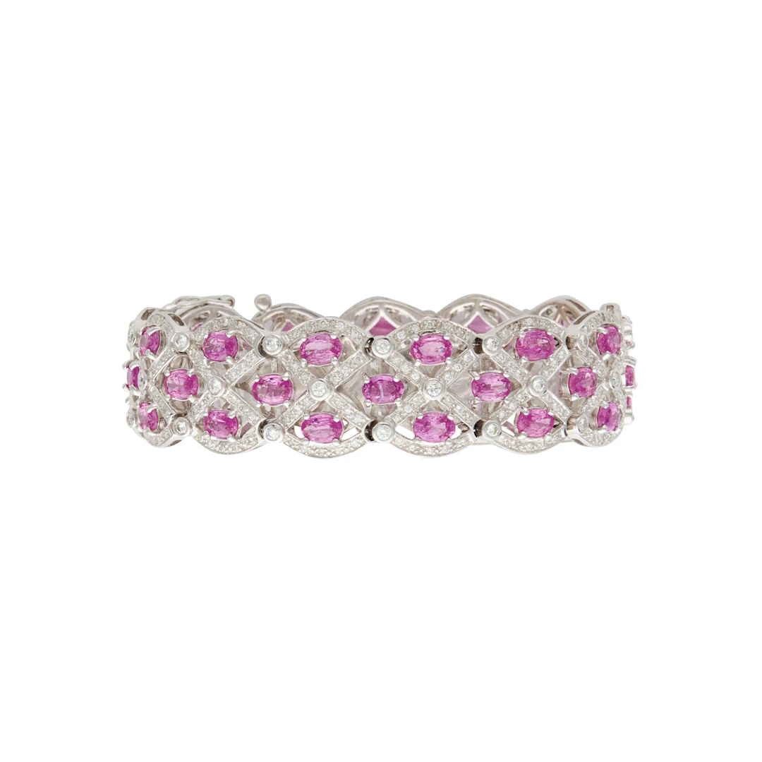 White Gold, Pink Sapphire and Diamond Bracelet