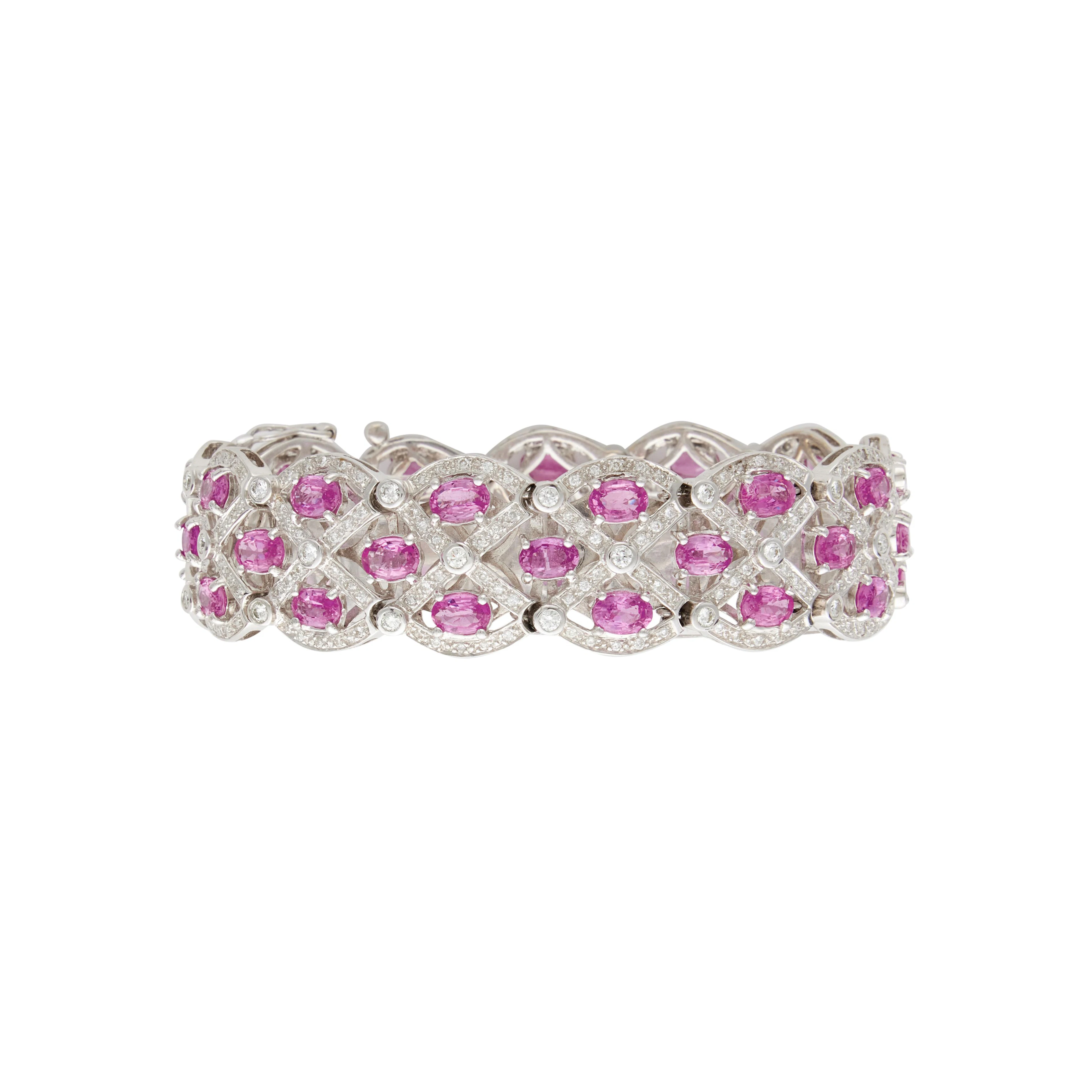 White Gold, Pink Sapphire and Diamond Bracelet