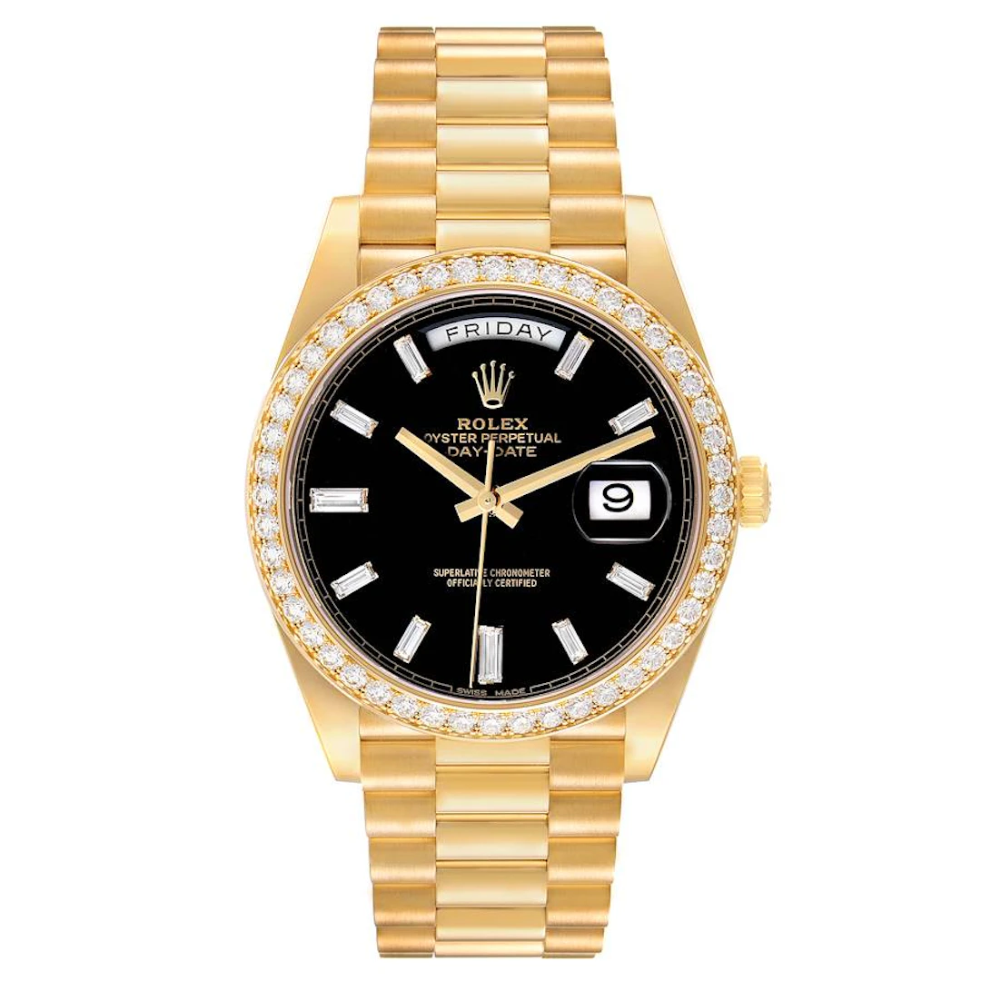 President Day-Date (Reference 228348). A 40mm yellow gold diamond-set
