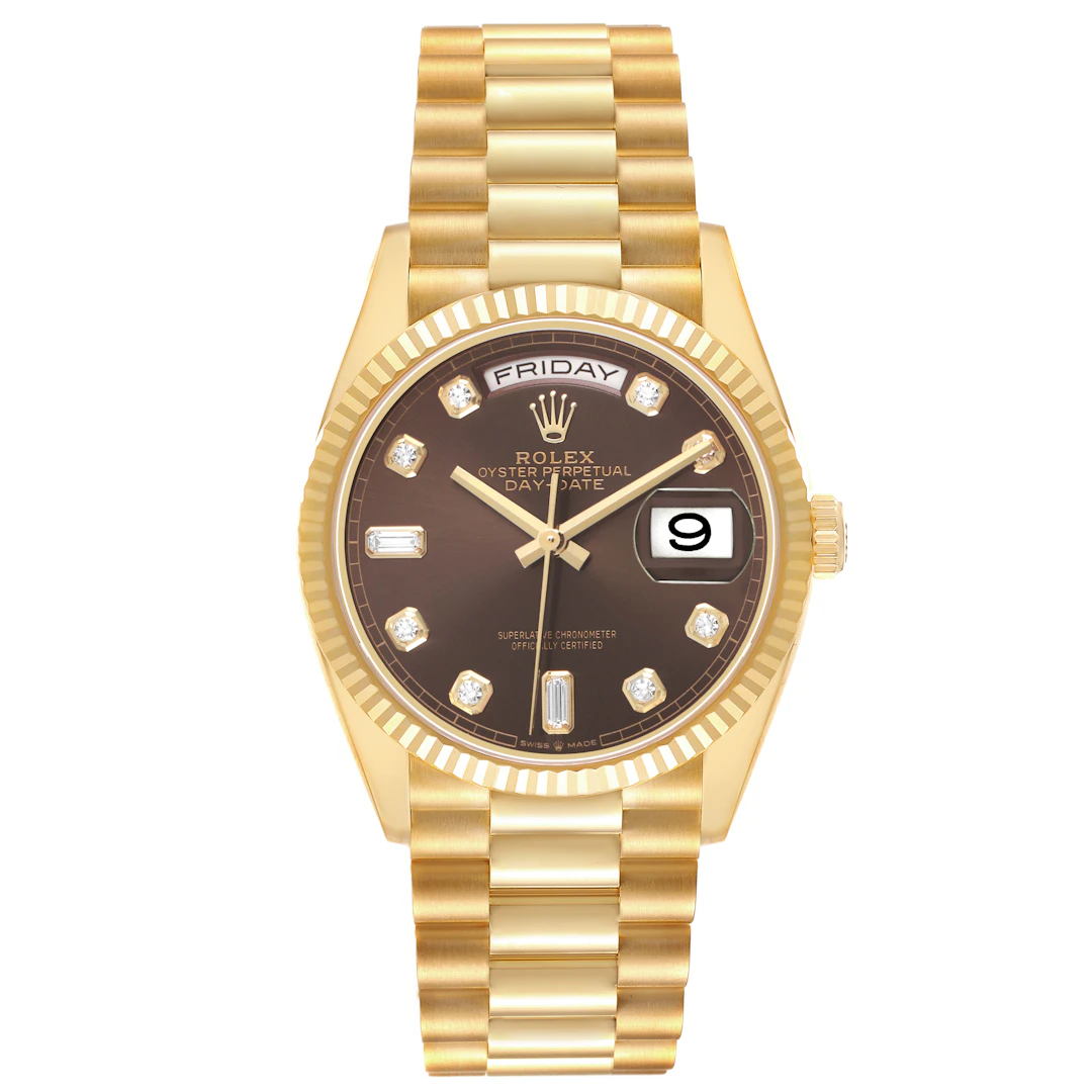 President Day-Date (Reference 128238). A 36mm yellow gold diamond-set