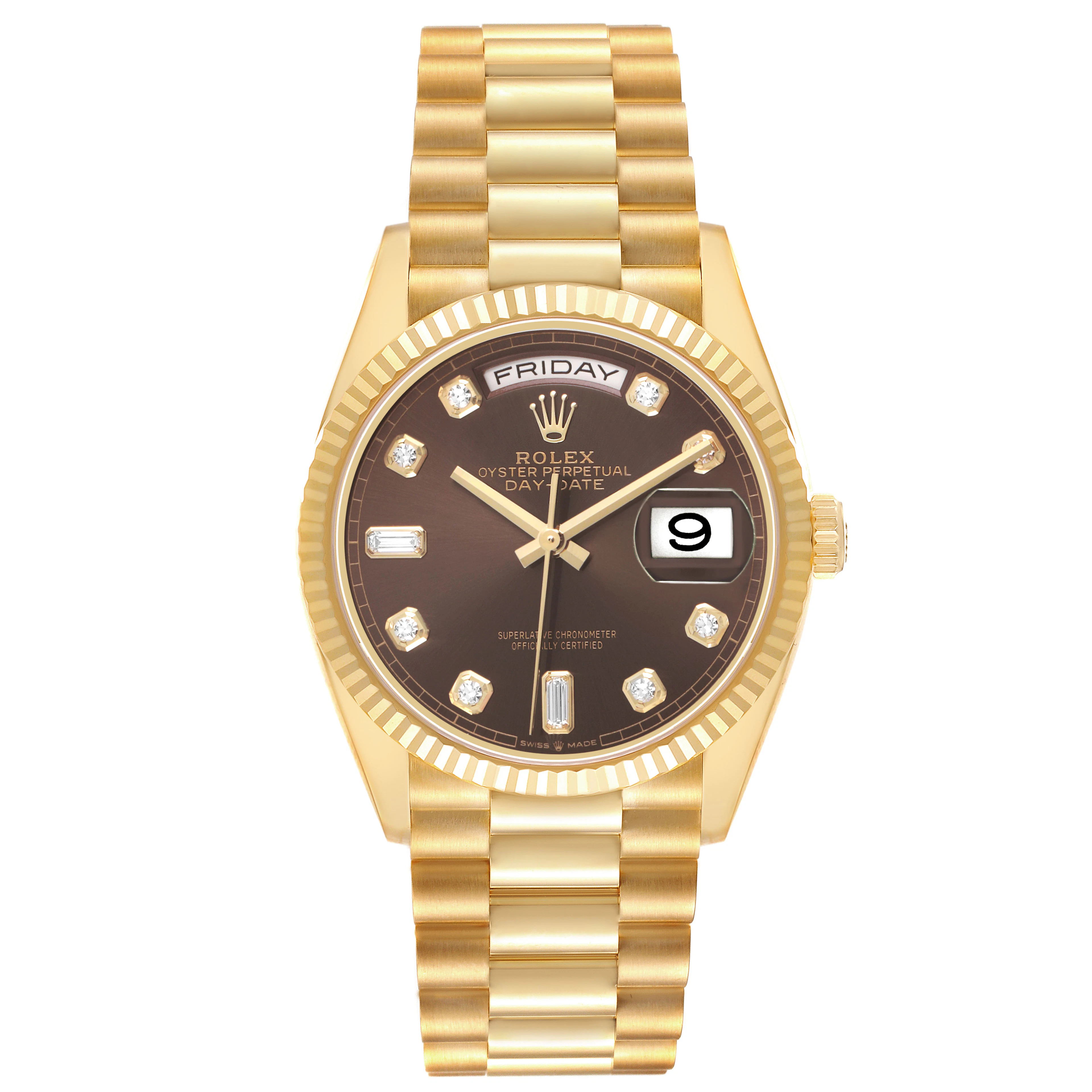 President Day-Date (Reference 128238). A 36mm yellow gold diamond-set
