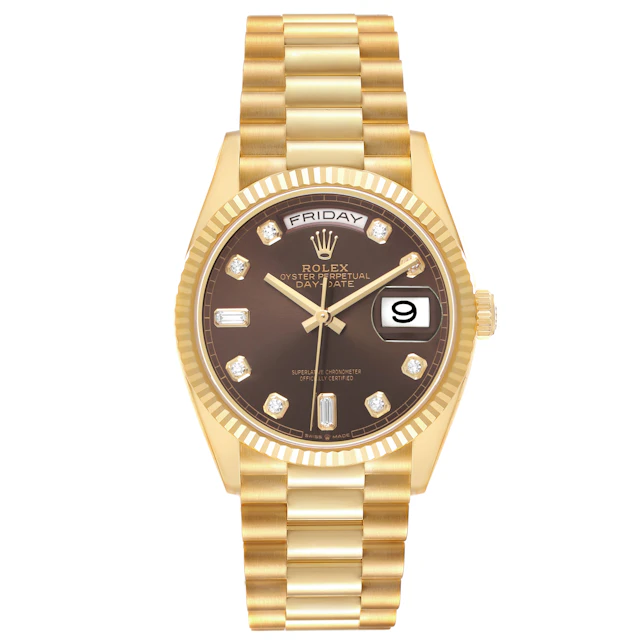 President Day-Date (Reference 128238). A 36mm yellow gold diamond-set