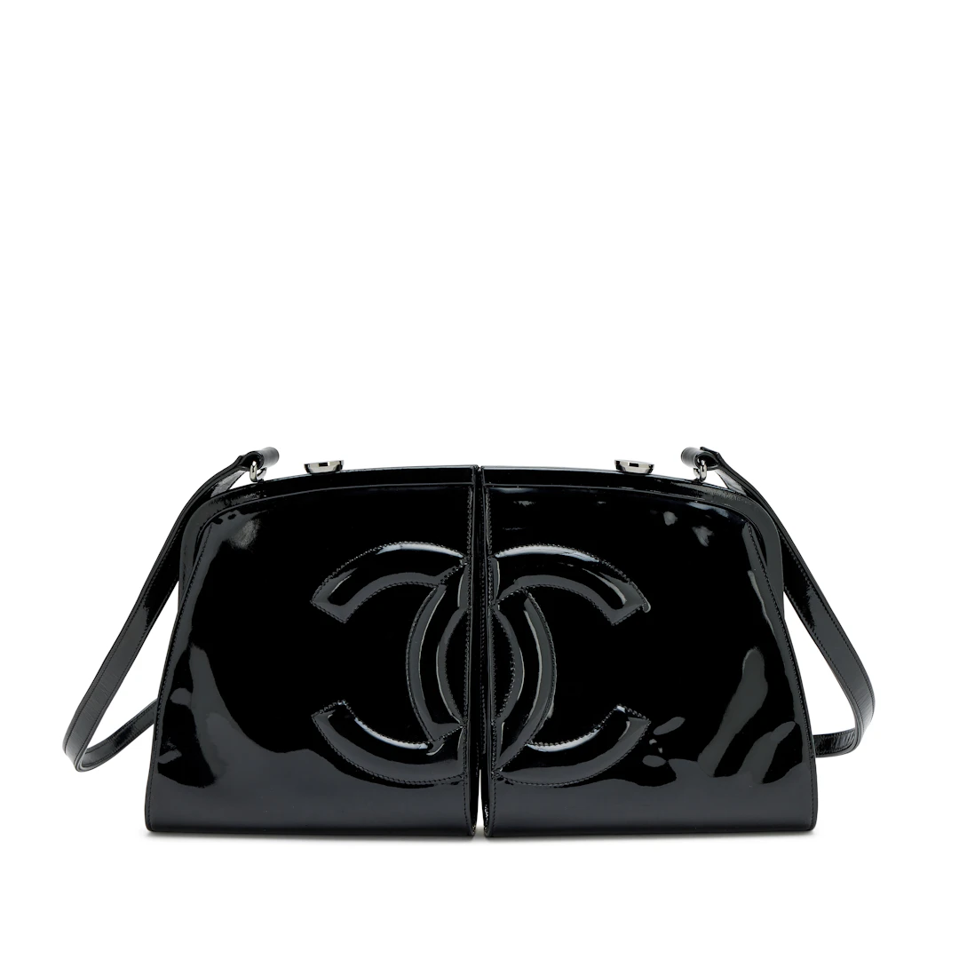 Black Patent Double CC Split Frame Bag Ruthenium Hardware, 2007