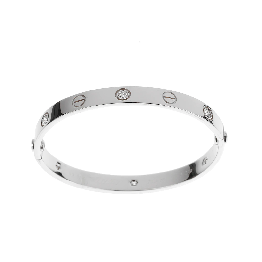 White Gold and 6 Diamond Love Bangle Bracelet