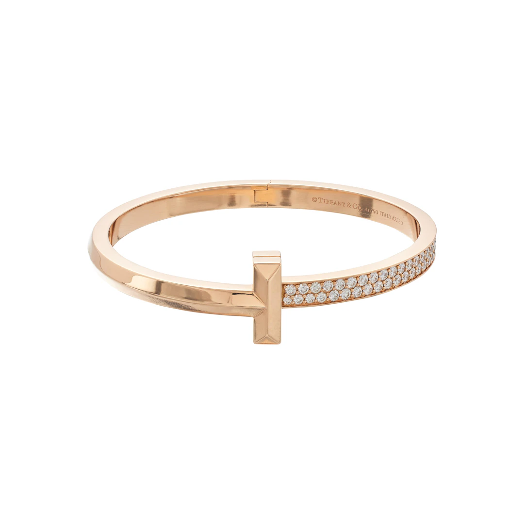 Rose Gold and Diamond T1 Wide Bangle Bracelet