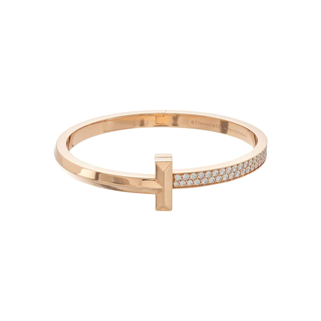 Rose Gold and Diamond T1 Wide Bangle Bracelet
