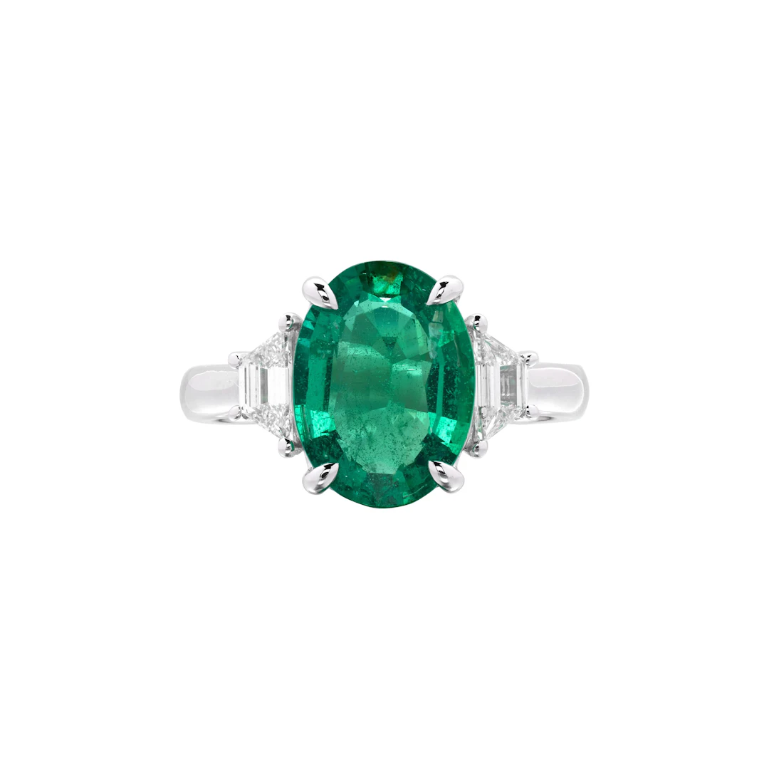 Platinum, 3.05ct Zambian Emerald and Diamond Ring