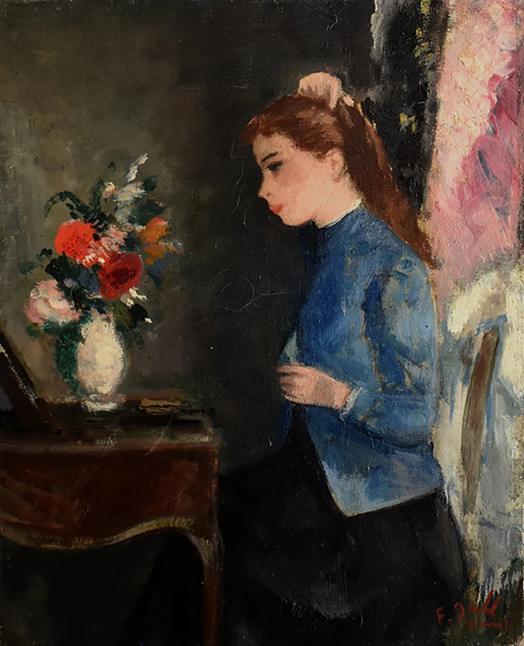 Marie-Lize in Front of the Vanity Mirror with Flowers | Marie-Lize