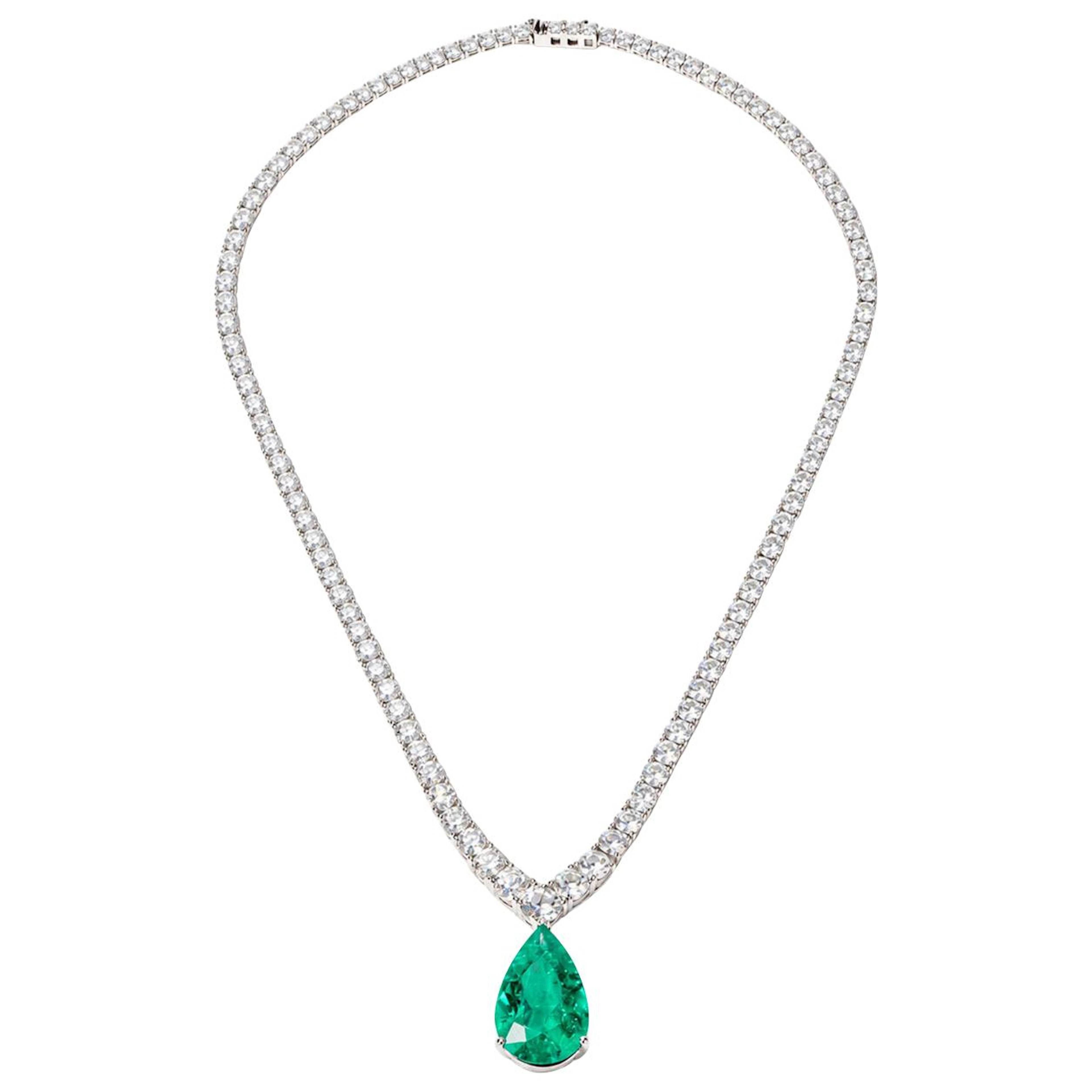 Platinum, Gold, 12.05ct Colombian Emerald and Diamond Necklace