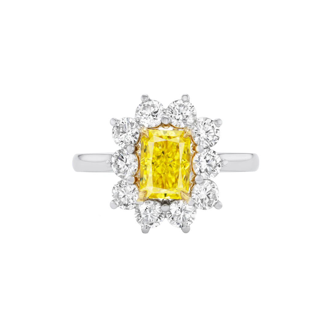 Platinum, Gold, 1.23ct Radiant Cut Fancy Vivid Yellow Diamond and