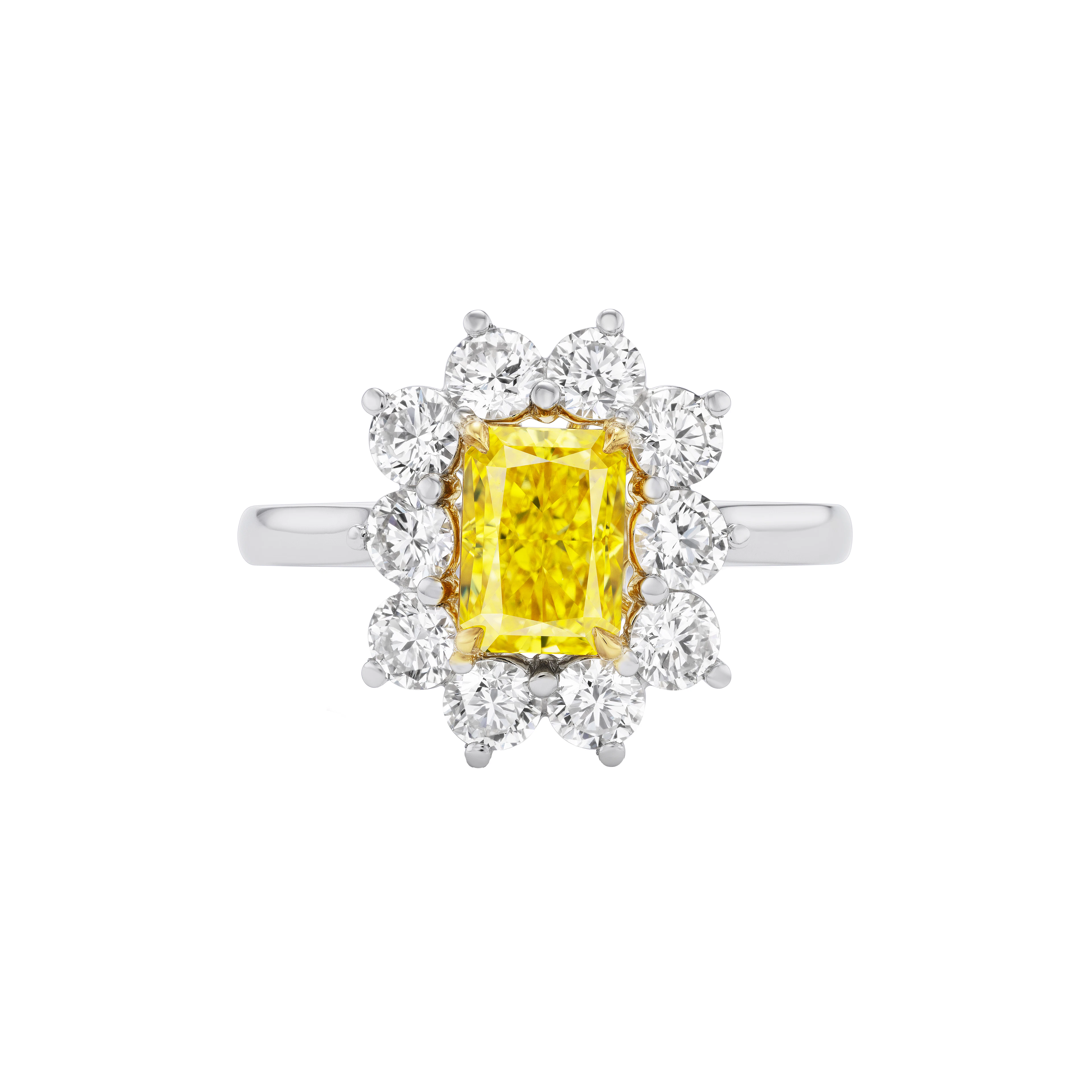 Platinum, Gold, 1.23ct Radiant Cut Fancy Vivid Yellow Diamond and