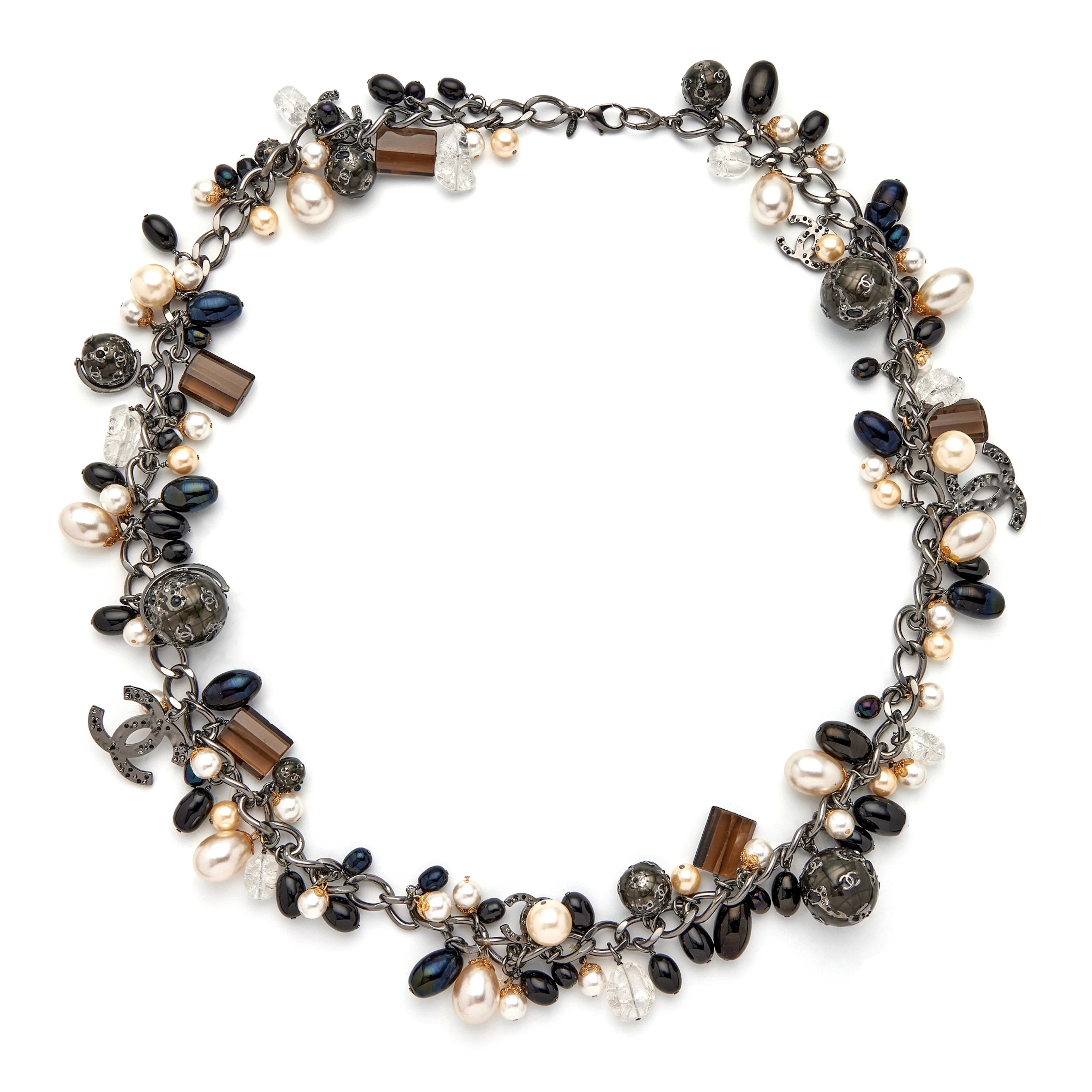 Ruthenium, Imitation Pearl, Black, Brown and Crystal Beads, and CC