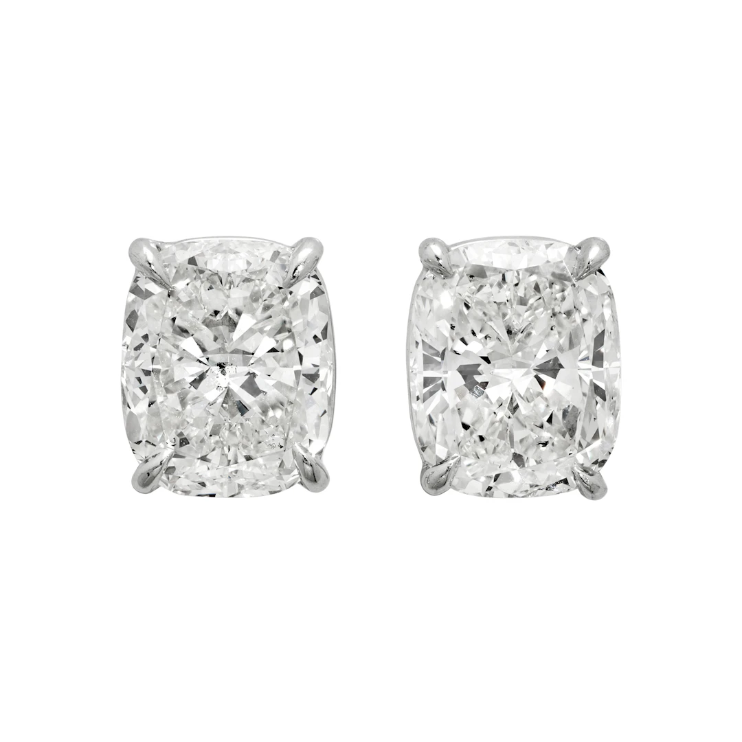 Platinum and 10.21ctw Cushion Cut Diamond Stud Earrings