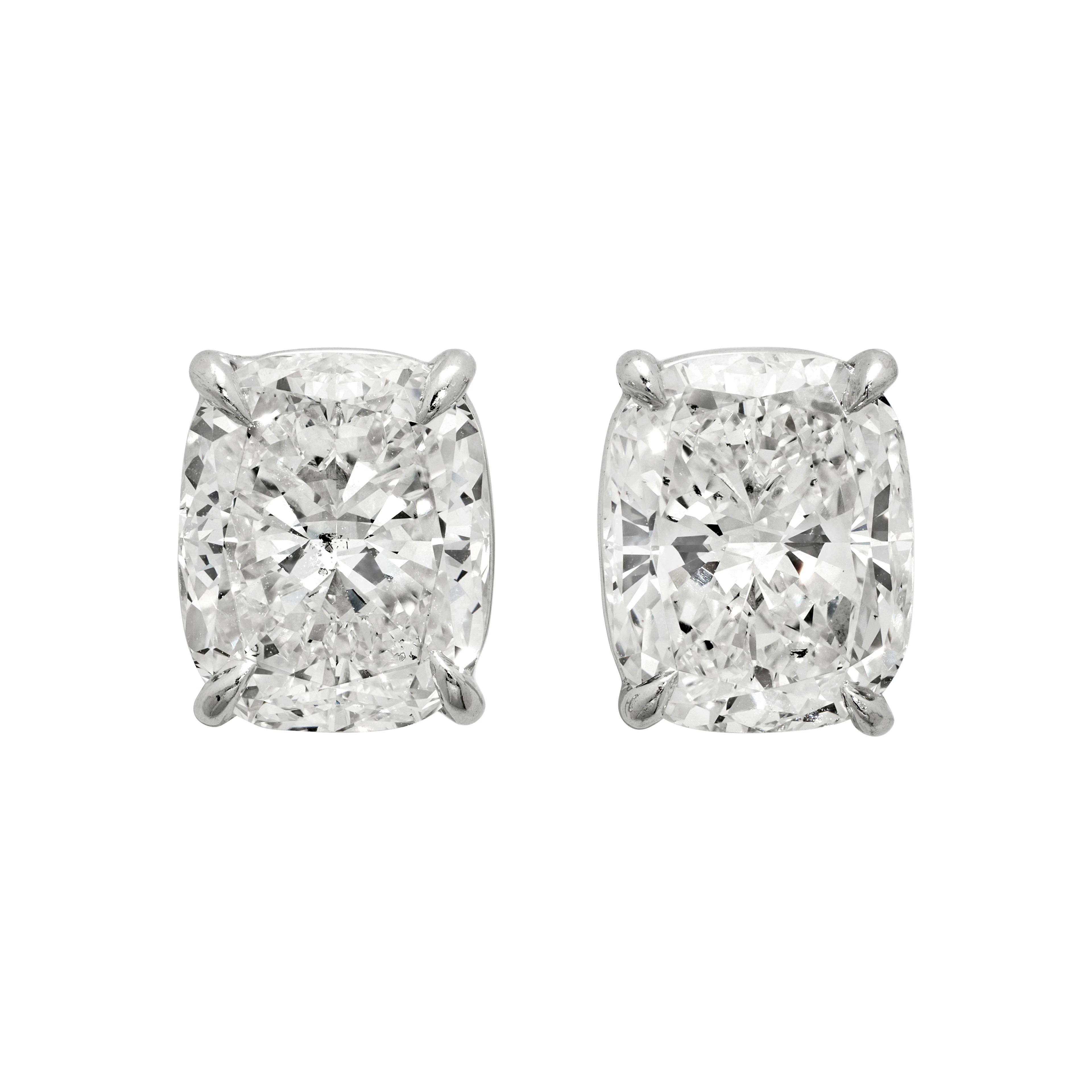 Platinum and 10.21ctw Cushion Cut Diamond Stud Earrings