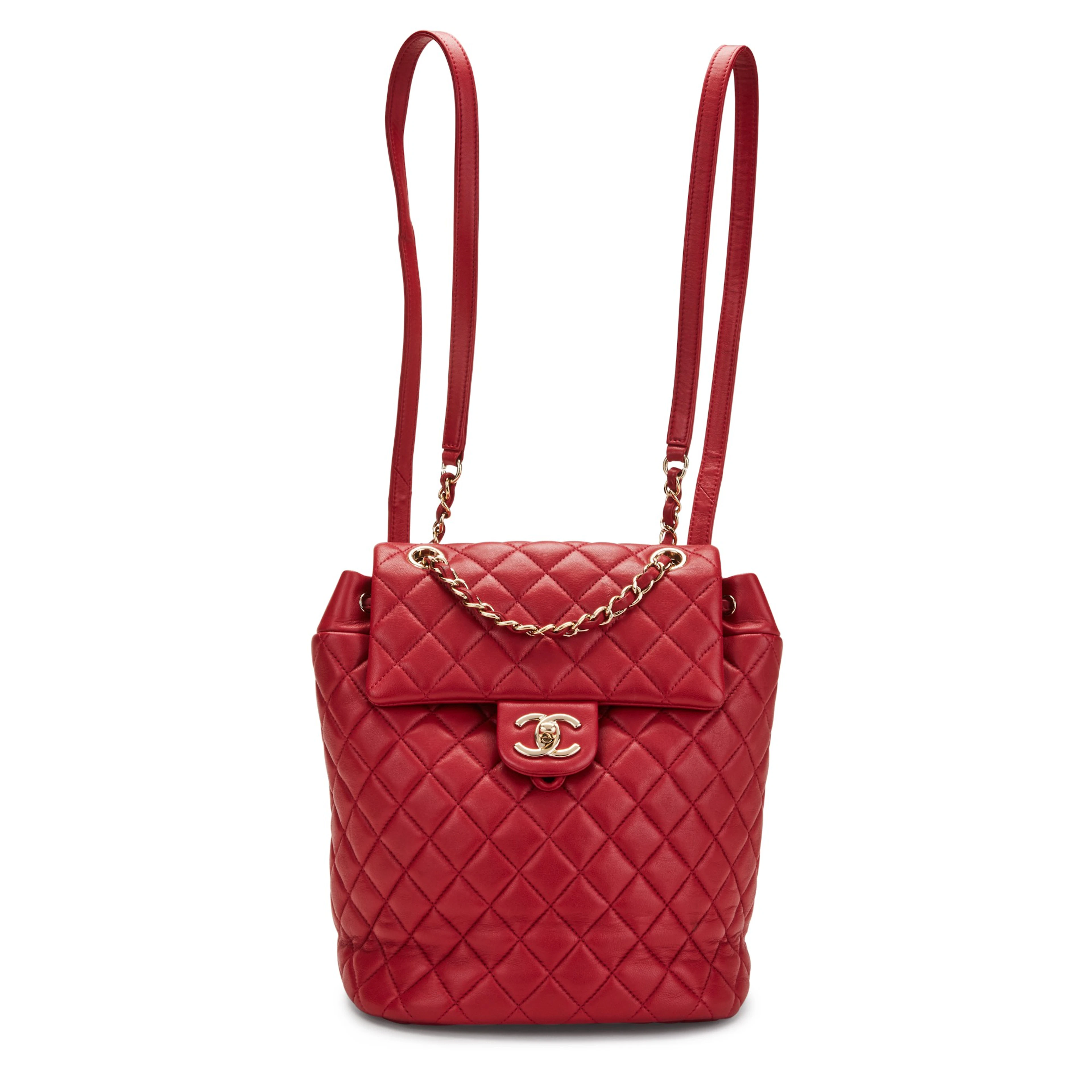 Red Quilted Lambskin Leather Urban Spirit Backpack Small Gold Hardware
