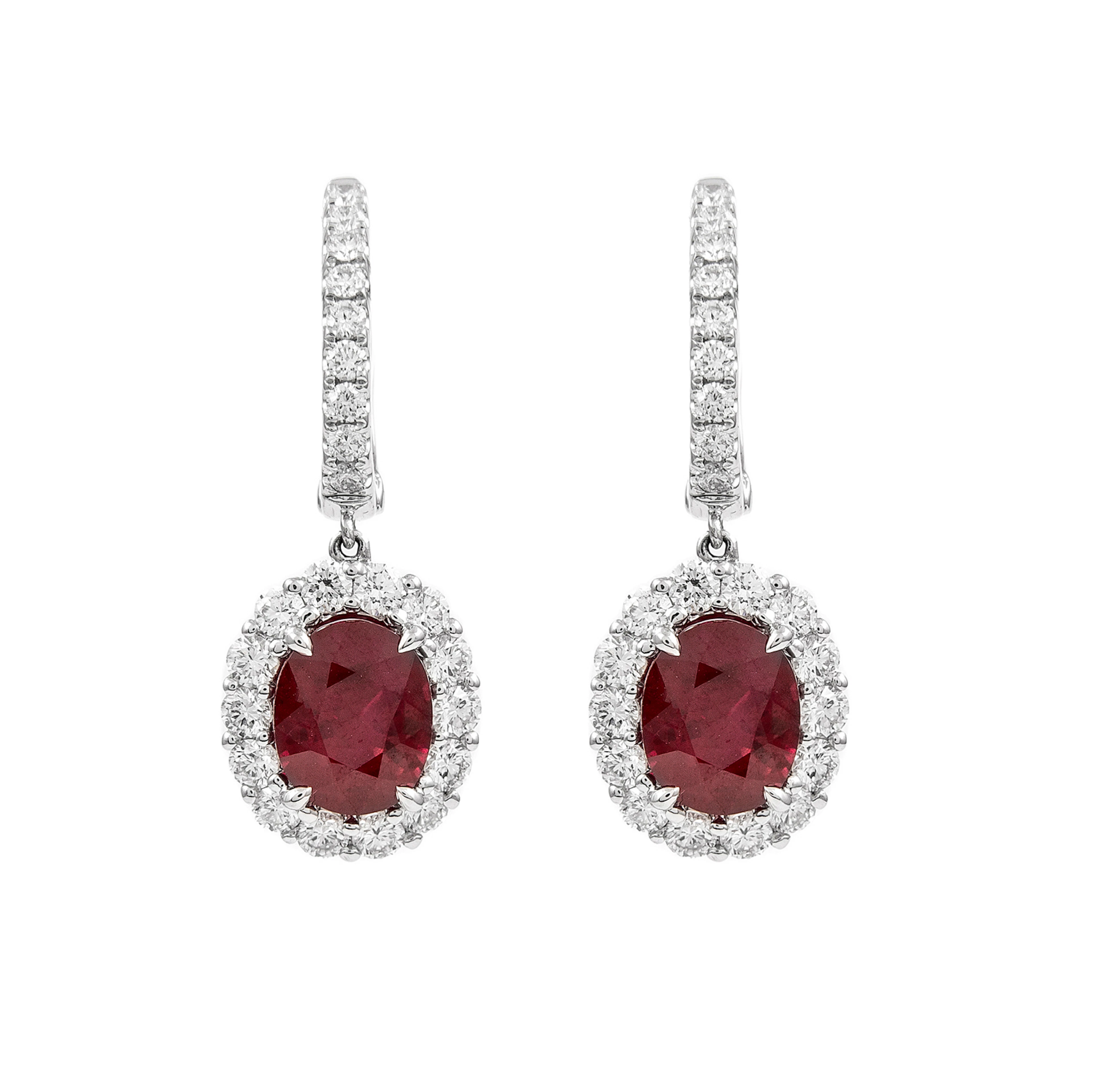 White Gold, 4.90ct Burmese Ruby and Diamond Drop Earrings