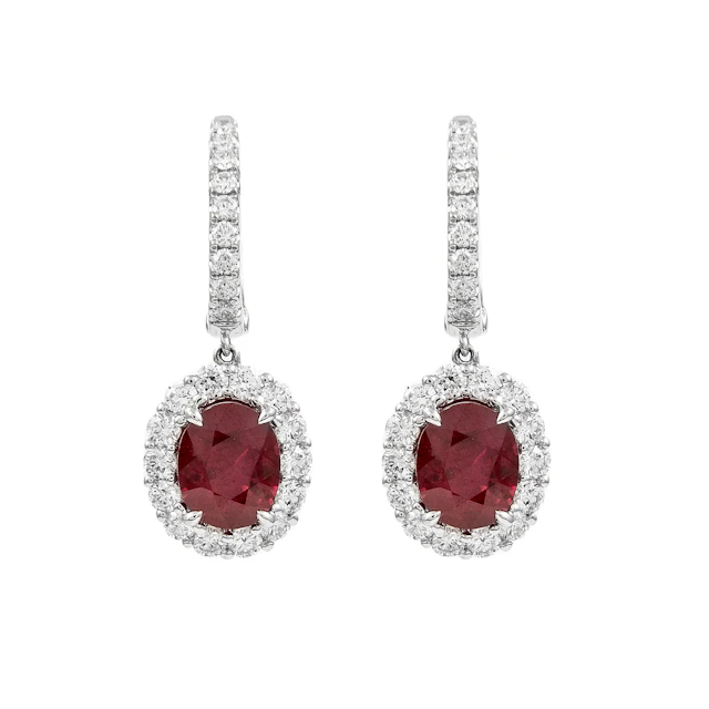 White Gold, 4.90ct Burmese Ruby and Diamond Drop Earrings
