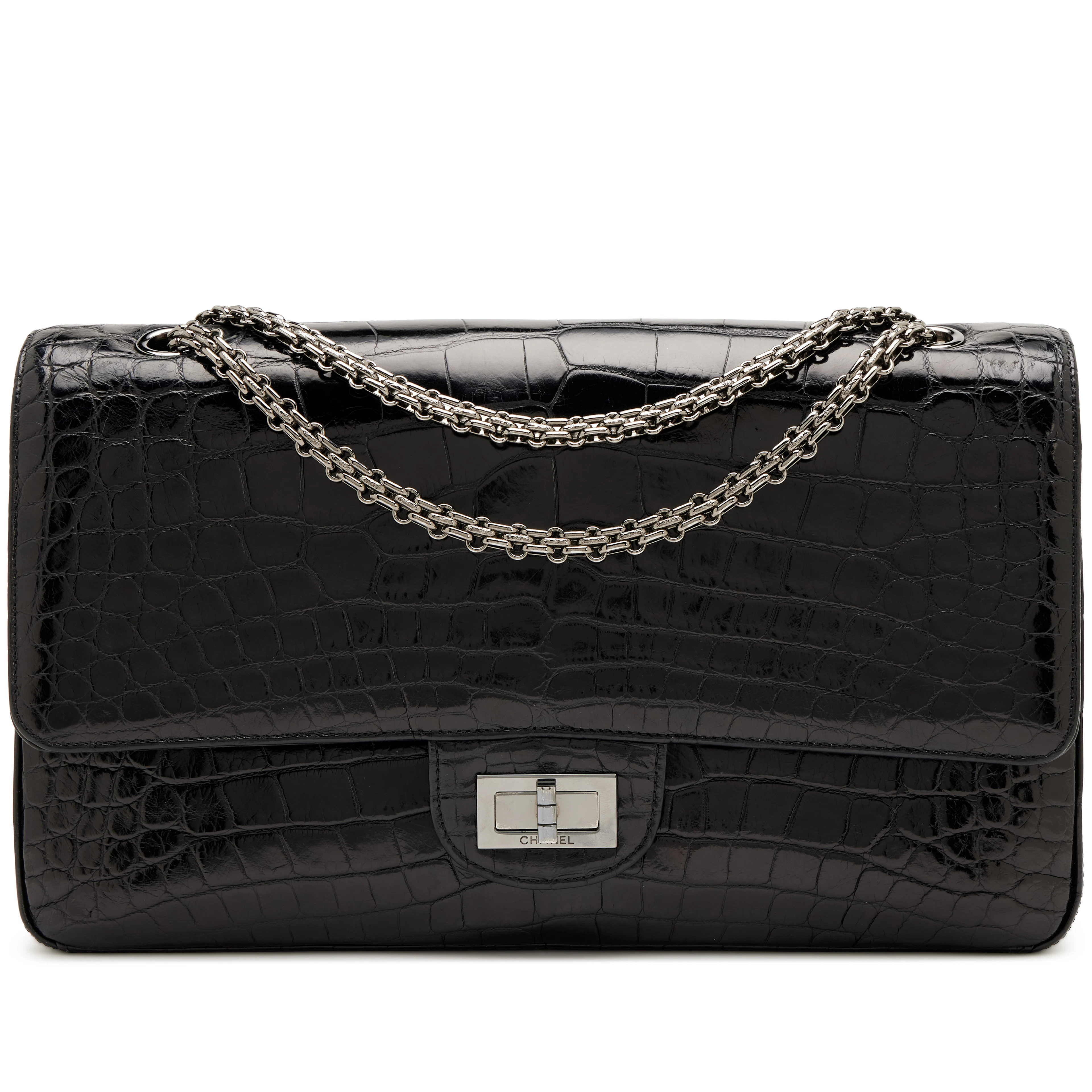 So Black Alligator 2.55 Reissue 227 Double Flap Bag Ruthenium Hardware