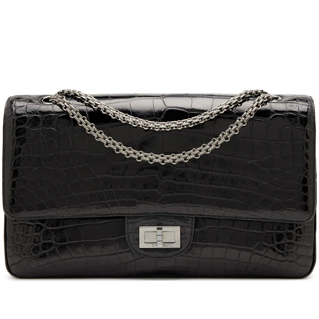 So Black Alligator 2.55 Reissue 227 Double Flap Bag Ruthenium Hardware
