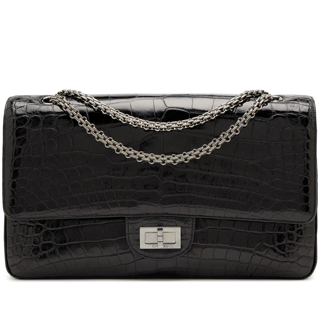 So Black Alligator 2.55 Reissue 227 Double Flap Bag Ruthenium Hardware