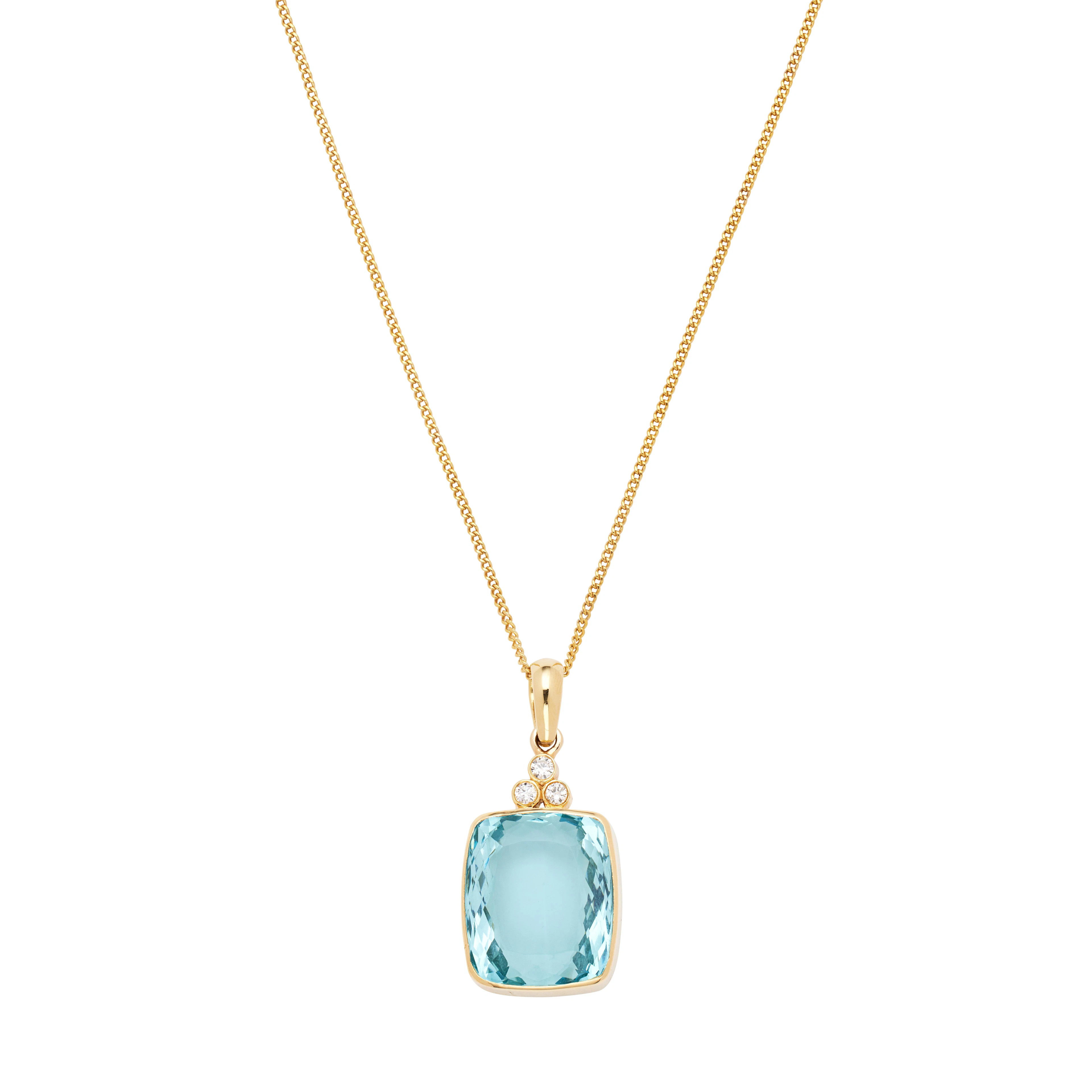 Gold, 20.00ct Aquamarine and Diamond Pendant Necklace