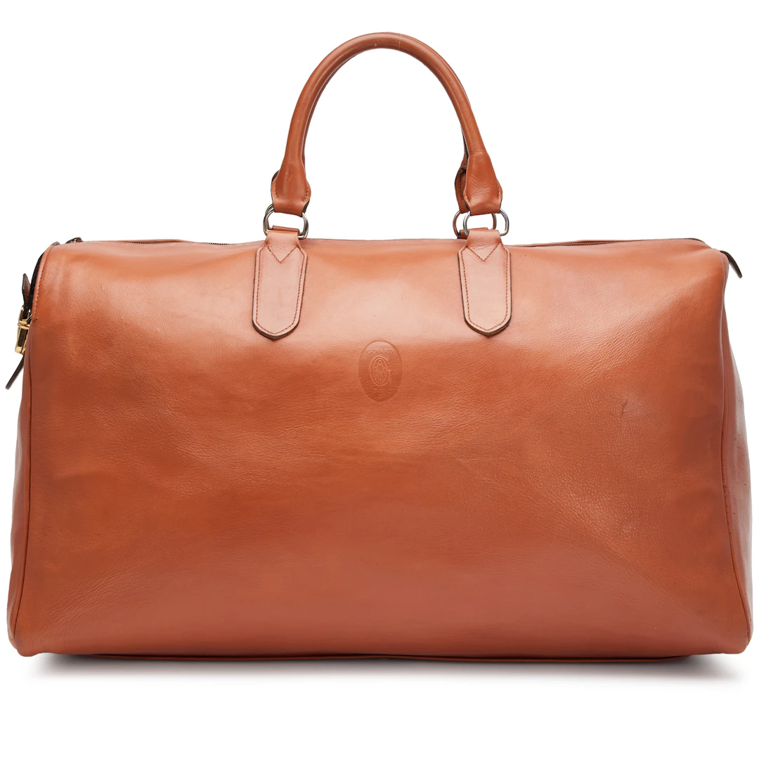Vintage Brown Calfskin Travel Bag Gold Hardware