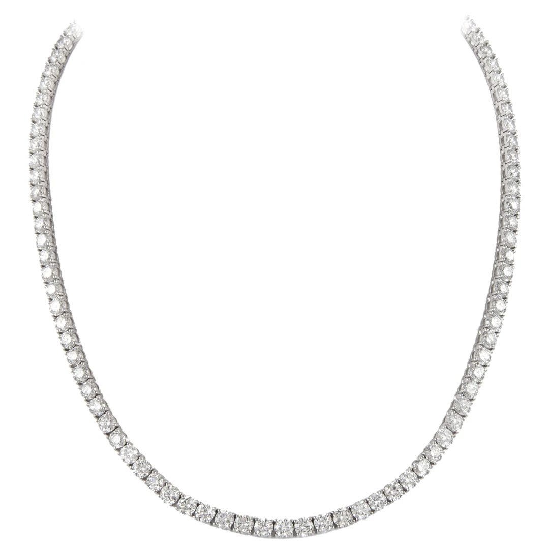 White Gold and 14.60ctw Round Brilliant Cut Tennis Necklace