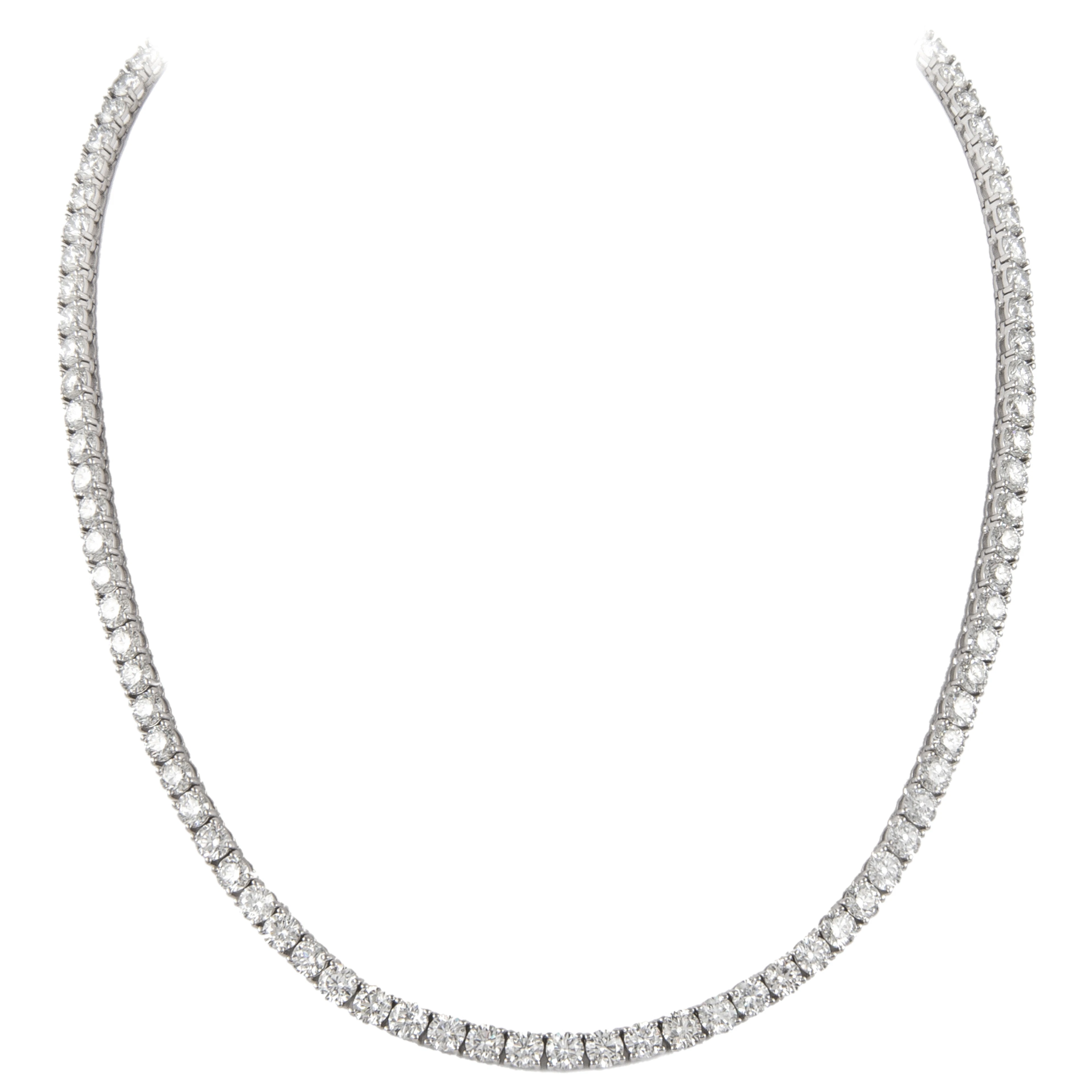 White Gold and 14.60ctw Round Brilliant Cut Tennis Necklace