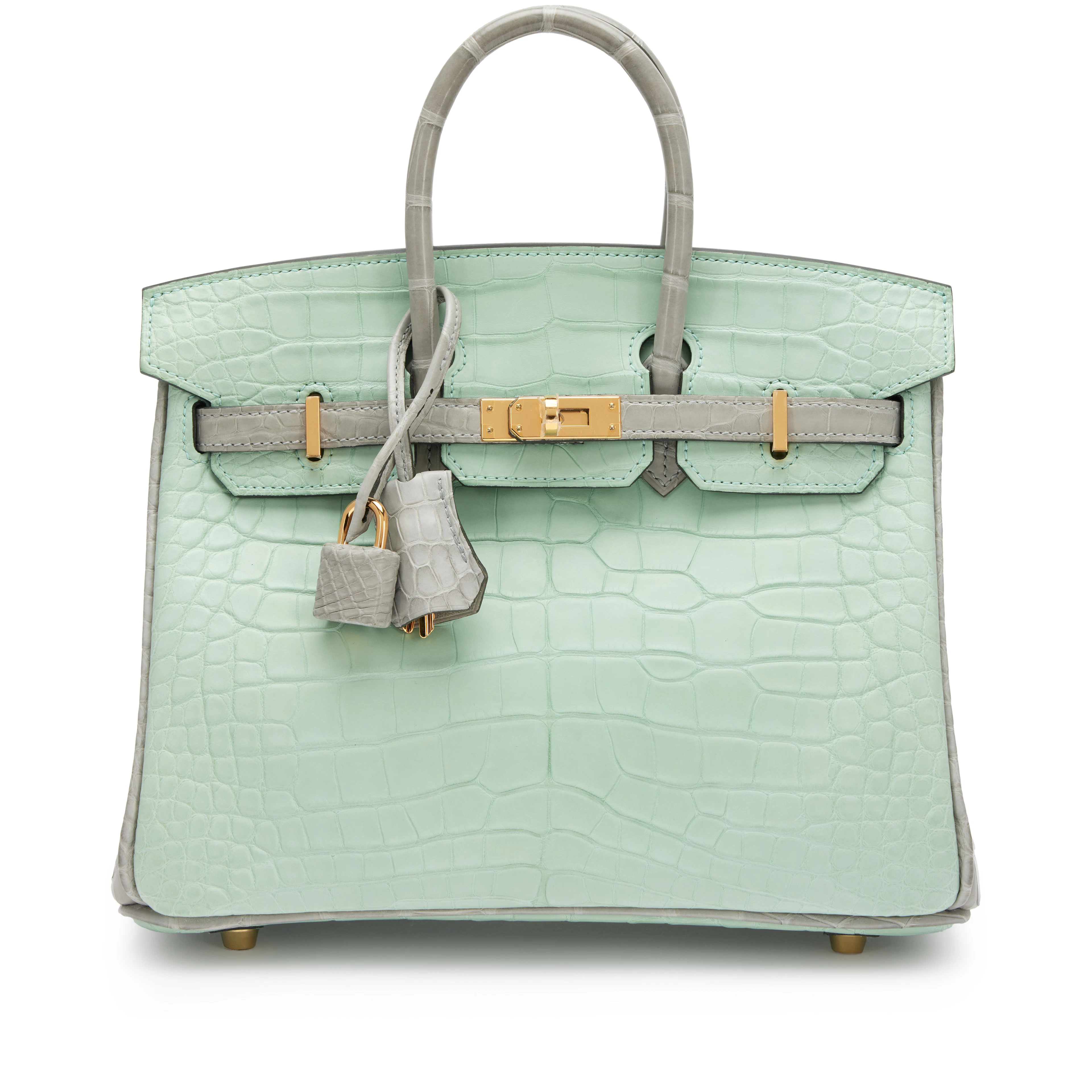 Vert D'Eau and Gris Perle Matte Alligator Birkin 25 Gold Hardware, 2022