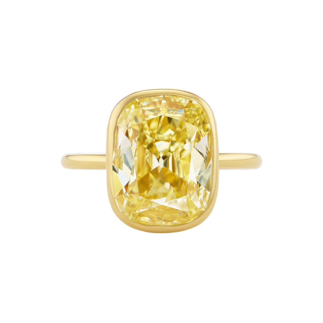 Gold and 4.81ct Cushion Cut Fancy Light Yellow Diamond Engagement Ring