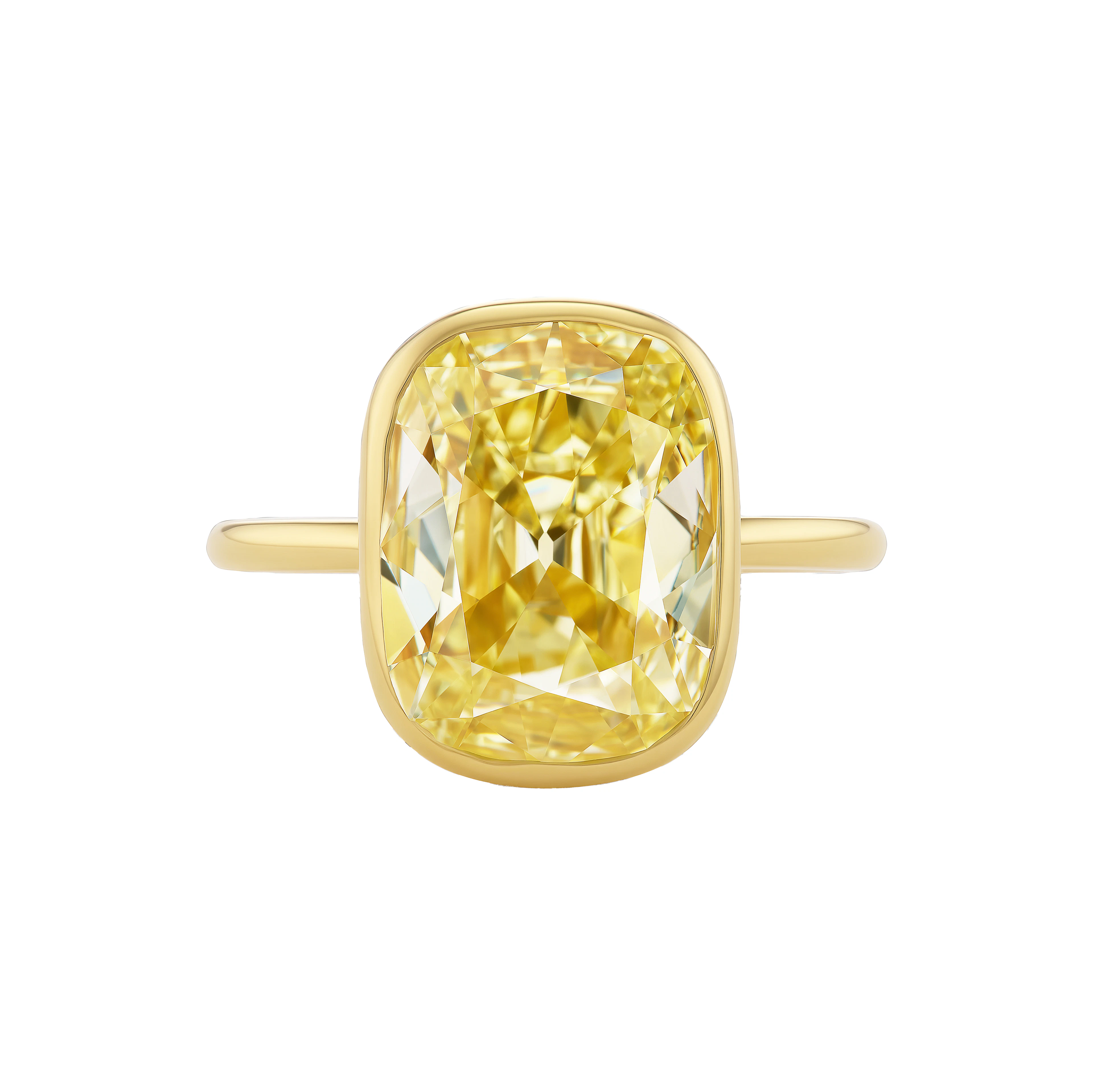 Gold and 4.81ct Cushion Cut Fancy Light Yellow Diamond Engagement Ring
