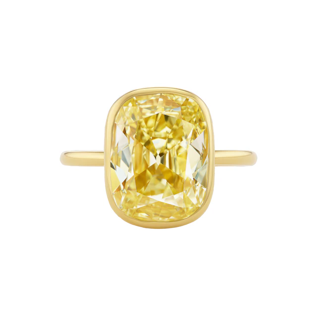 Gold and 4.81ct Cushion Cut Fancy Light Yellow Diamond Engagement Ring