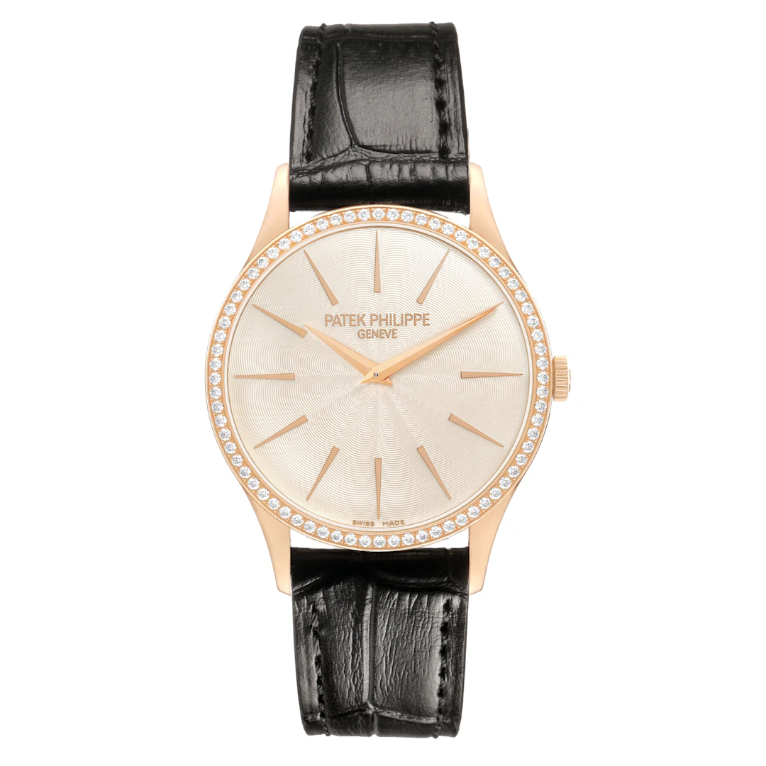Calatrava (Reference 4897R-010). A 33mm rose gold diamond-set manual