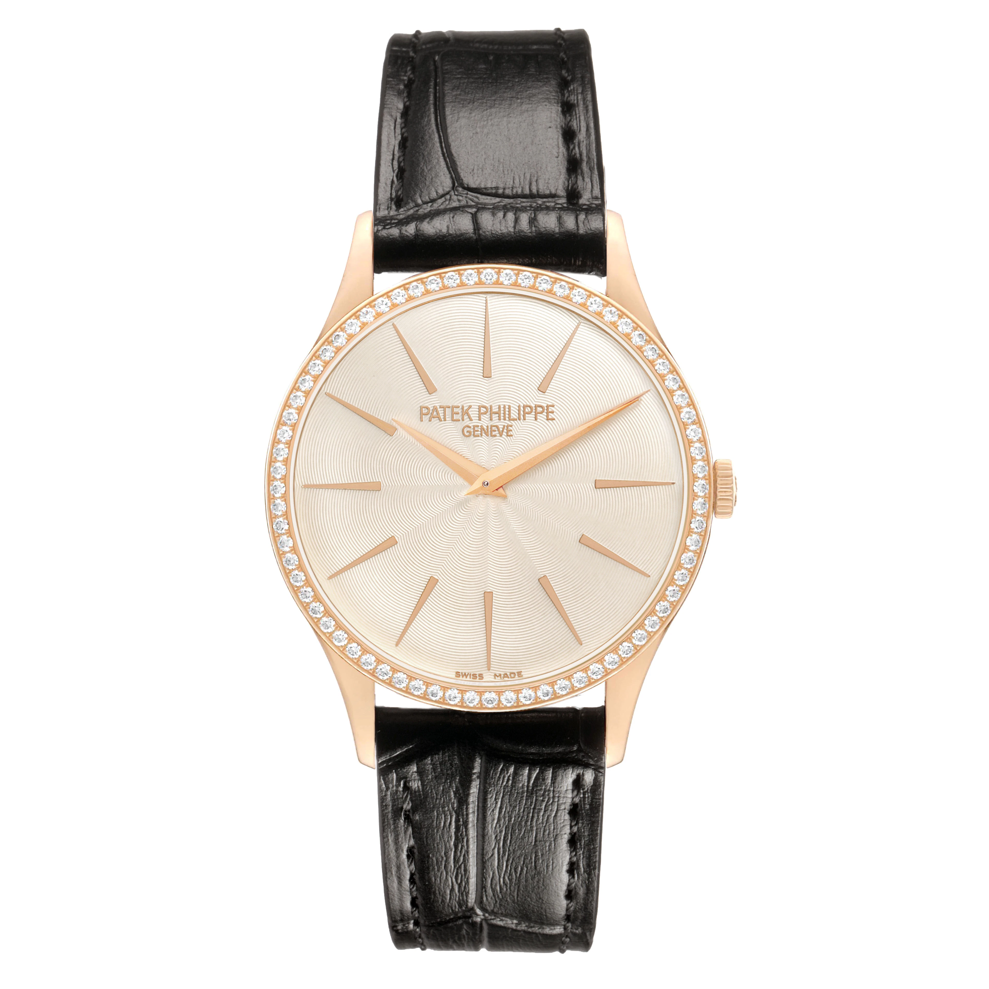 Calatrava (Reference 4897R-010). A 33mm rose gold diamond-set manual