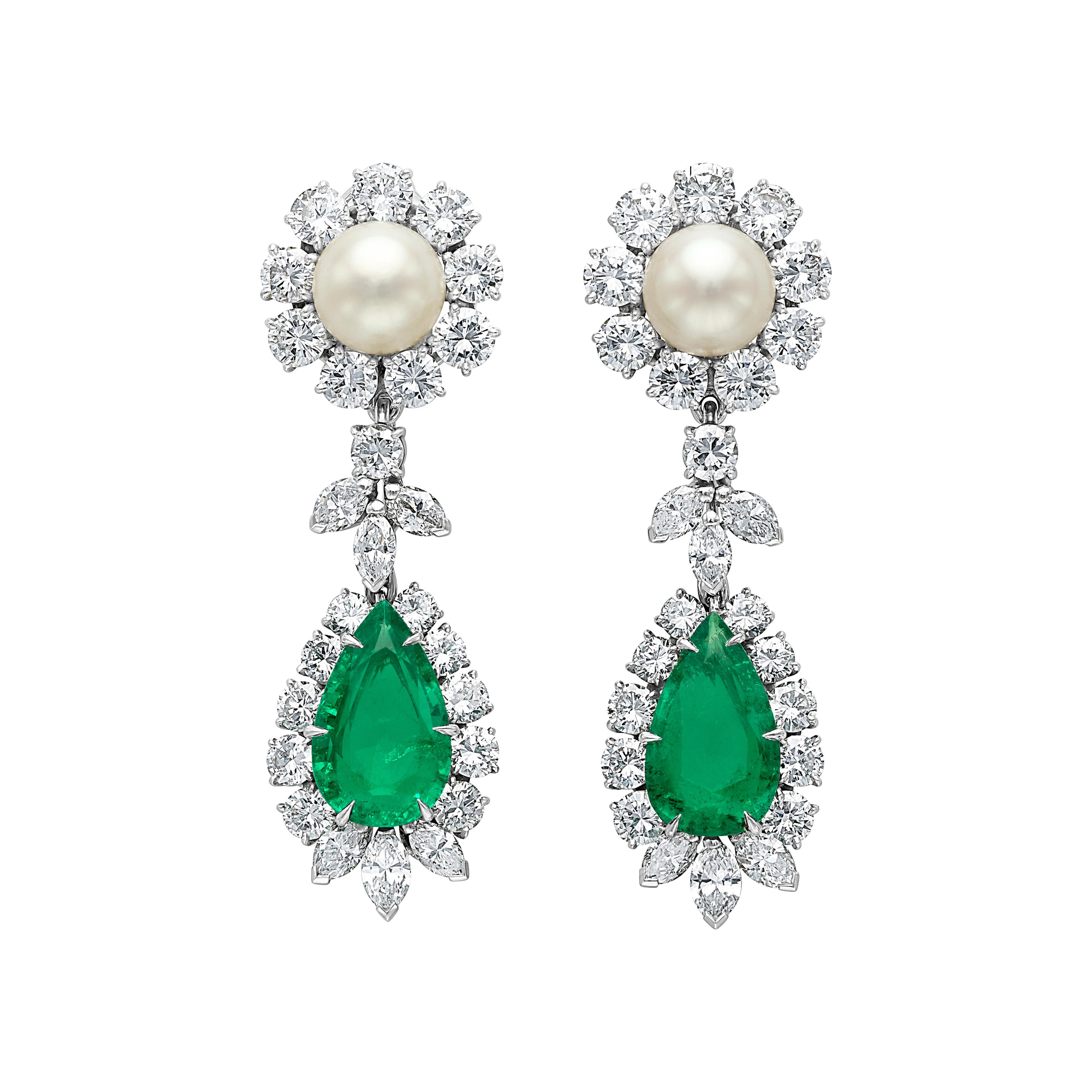 Platinum, White Gold, 6.50ctw Colombian Emerald, Cultured Pearl and