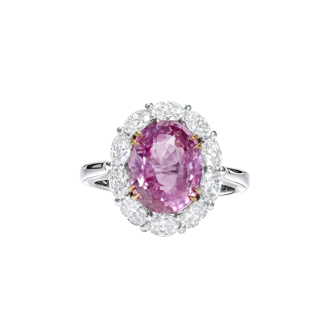 White Gold, 6.71ct Ceylon Padparadscha Sapphire and Diamond Ring