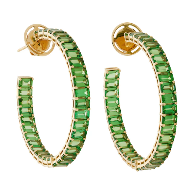 Gold and 20.00ctw Tsavorite Garnet Hoop Earrings