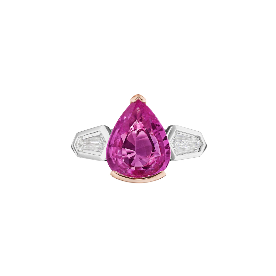 Platinum, Rose Gold, 3.12ct Madagascar Pink Sapphire and Diamond Ring