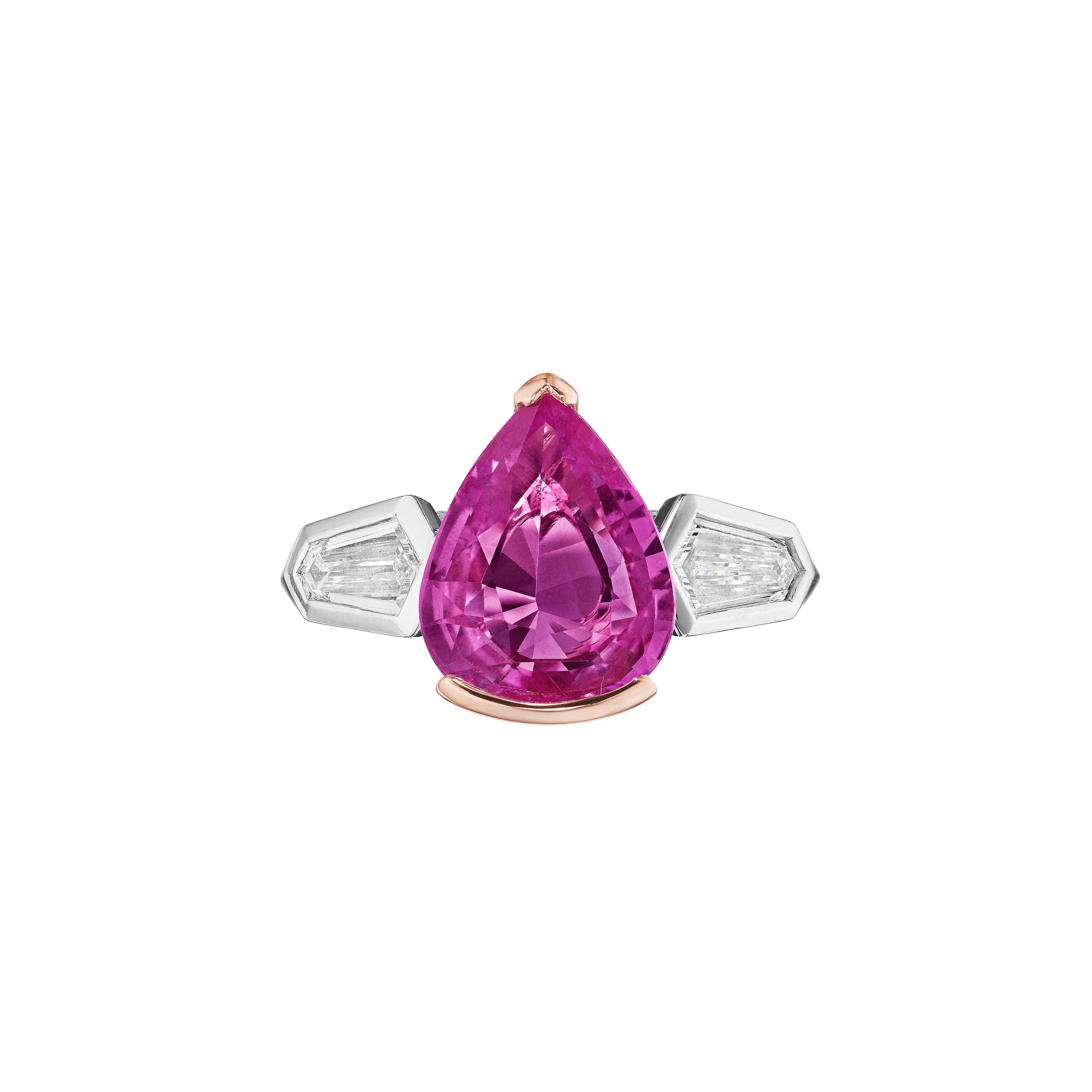 Platinum, Rose Gold, 3.12ct Madagascar Pink Sapphire and Diamond Ring