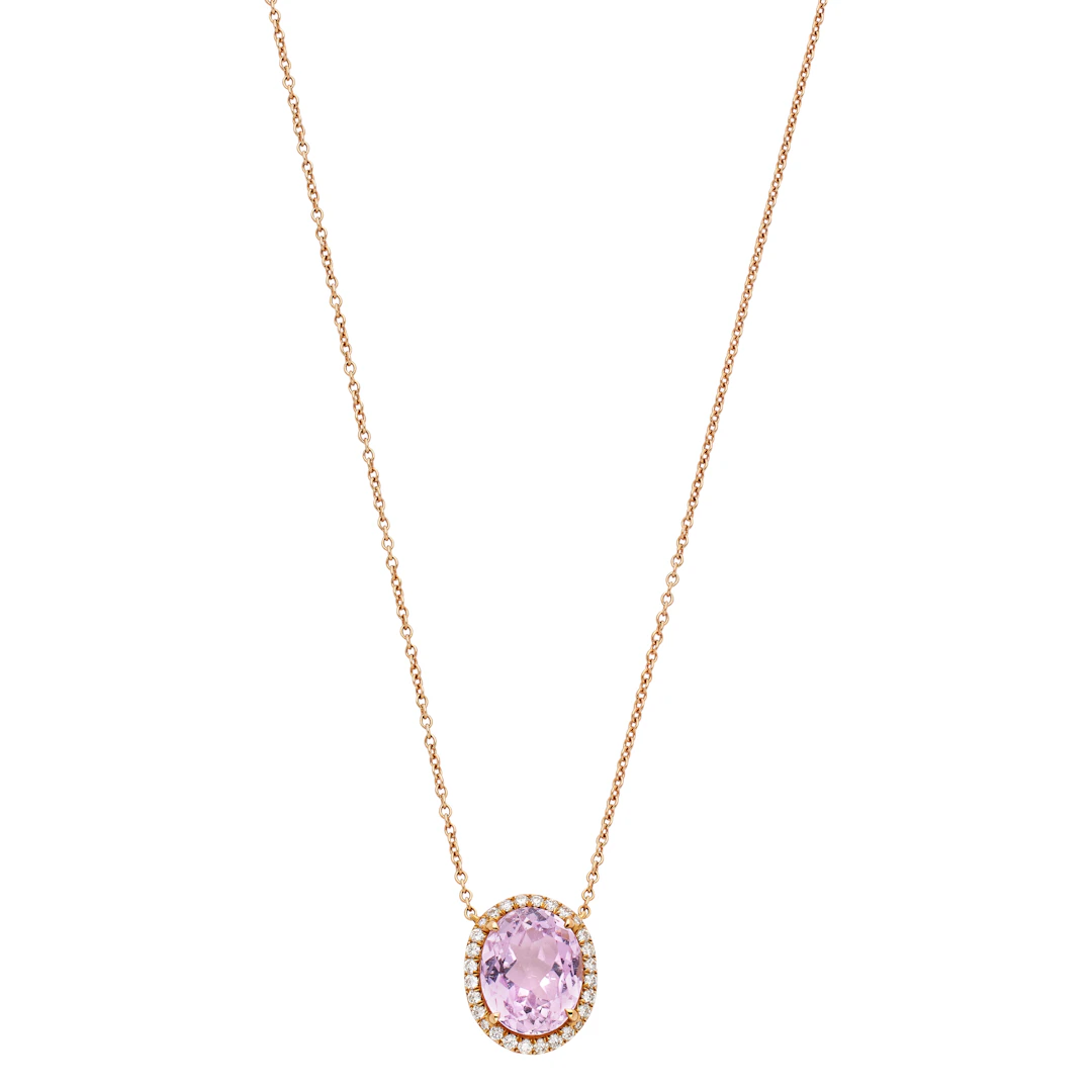 Rose Gold, 3.25ct Kunzite and Diamond Pendant Necklace